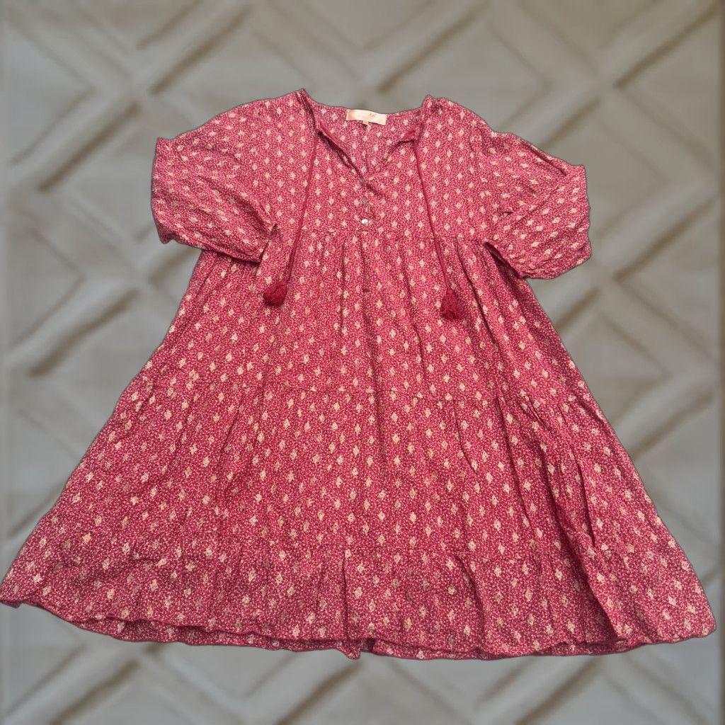 Vintage Scandal Pink Floral Mini Dress Women Large Boho Casual V-Neck Long Sleeve Size L / US 10 / IT 46 - 1 Thumbnail