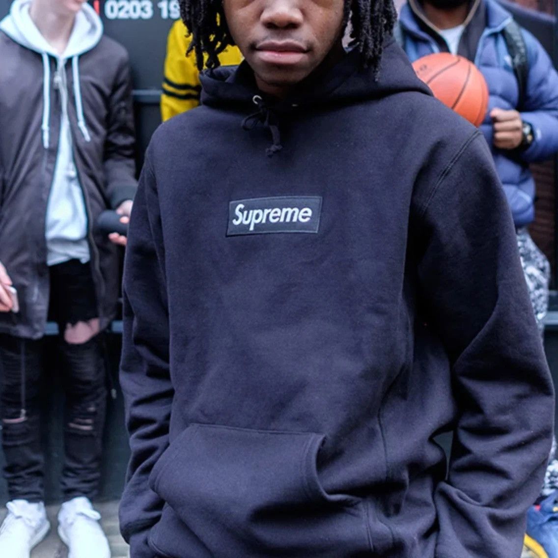 Supreme Vintage 2000 Supreme Box Logo Navy On Navy Hoodie | Grailed