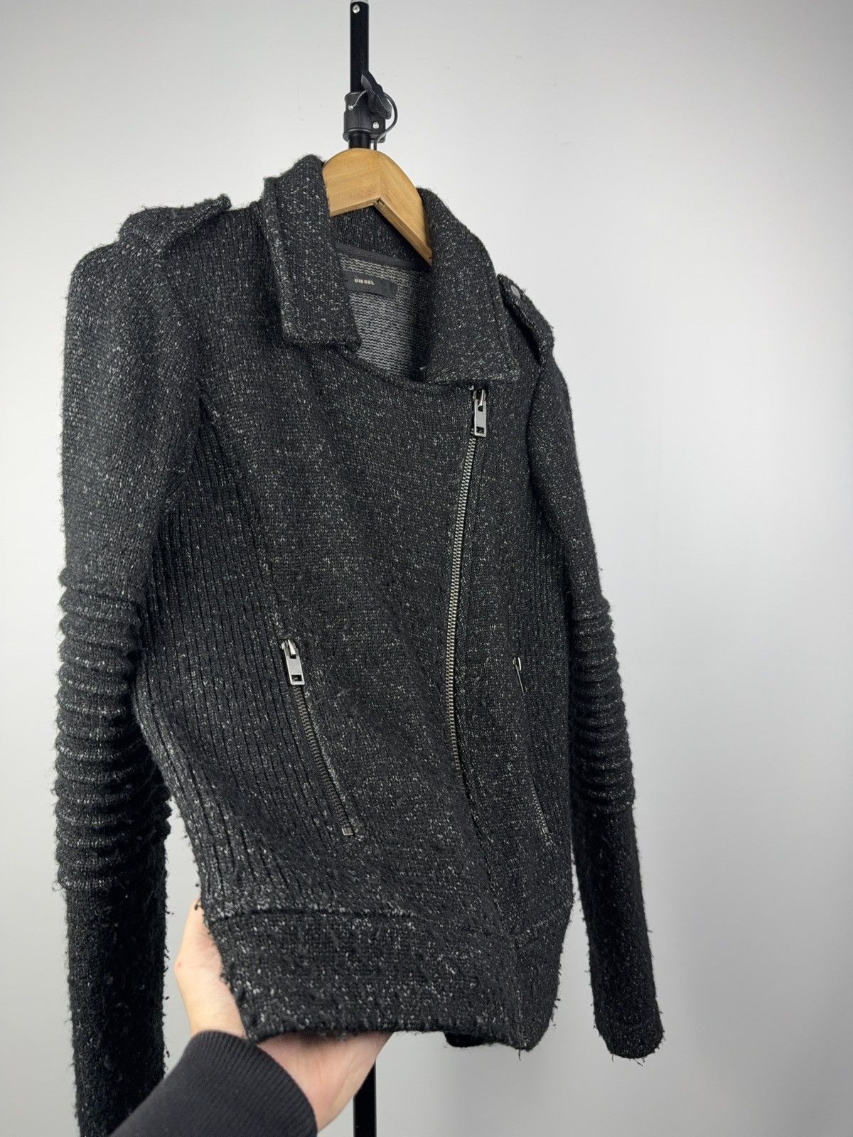 Diesel Luxury Diesel Wool Moto Knit Jacket Asymmetrical Zip Biker Size M / US 6-8 / IT 42-44 - 6 Thumbnail
