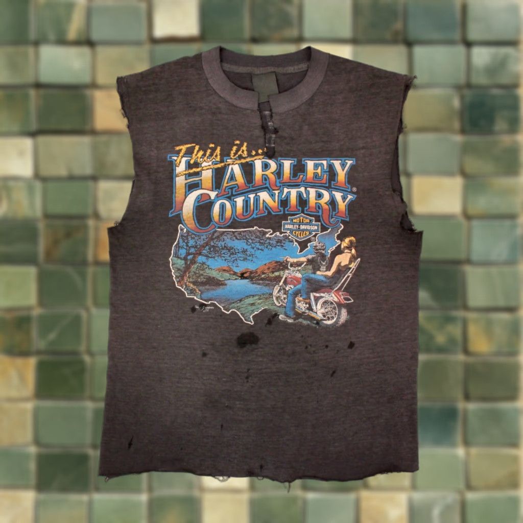 Vintage VINTAGE Men's VTG 80s 3D Emblem Harley Country Motorcycle Sleeveless TShirt Davidson Shirt Mens Black 38 80s T-Shirt Graphics Size US M / EU 48-50 / 2 - 1 Thumbnail