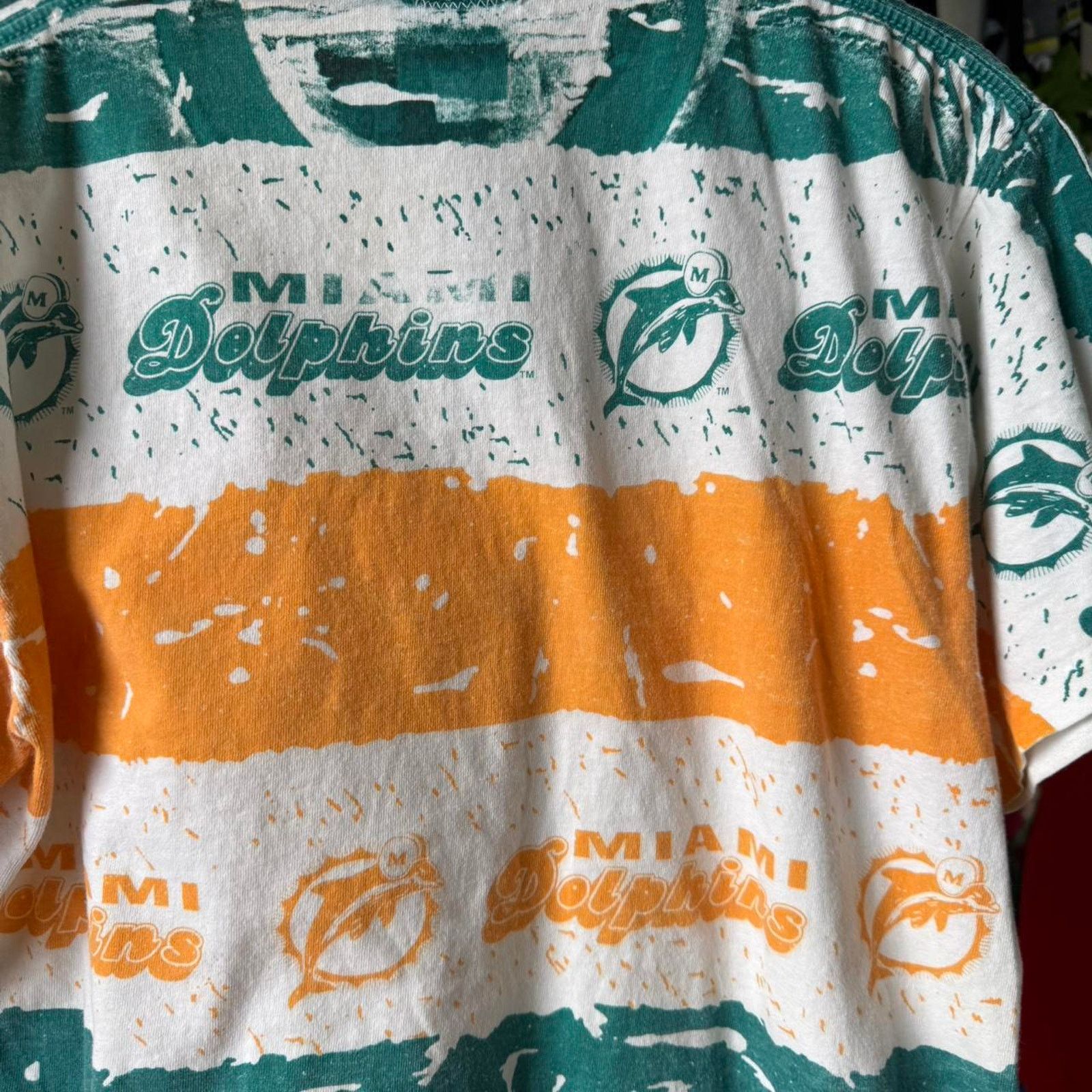 NFL × Vintage Vintage 90s Miami Dolphins NFL All Over Print T-Shirt Size US L / EU 52-54 / 3 - 6 Thumbnail