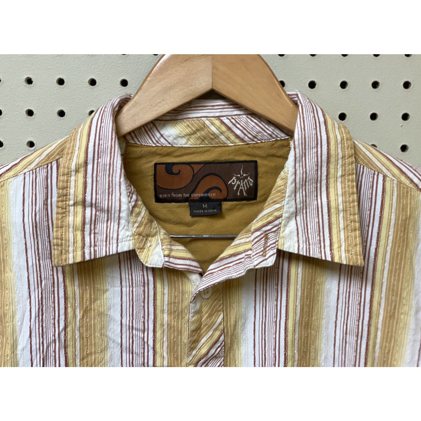 Prana Prana Mens Medium Gold Stripe Textured Short Sleeve Shirt Cotton Blend M Size US M / EU 48-50 / 2 - 3 Thumbnail