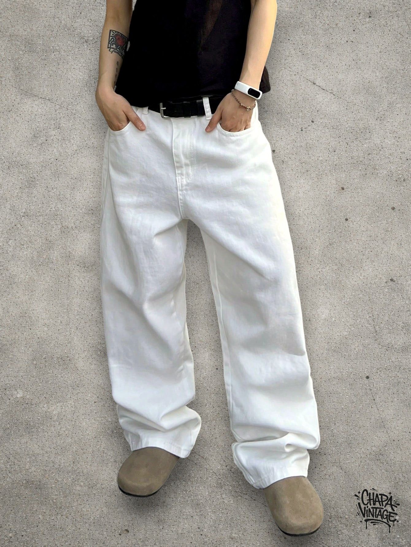 Vintage Straight leg white jeans Size US 32 / EU 48 - 2 Thumbnail