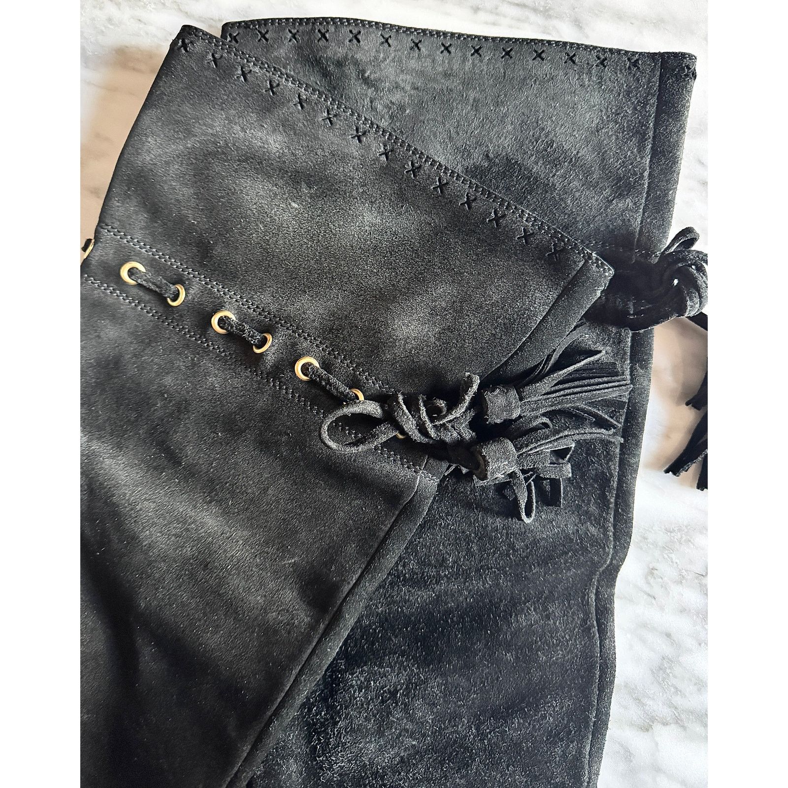 Yves Saint Laurent Yves Saint Laurent Black Suede Chelsea Tassel Knee Boots Size US 8.5 / IT 38.5 - 2 Thumbnail