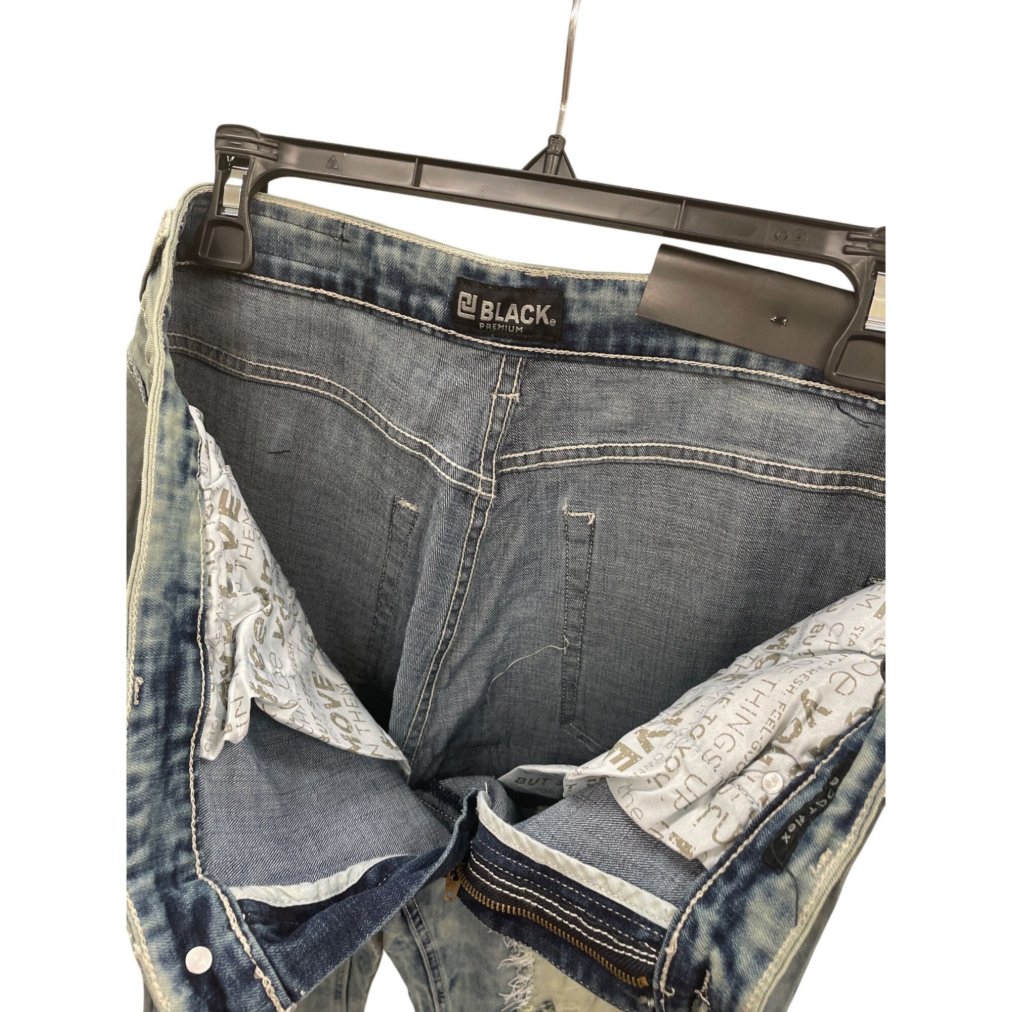 Other Black Premium Mens blue acid distressed Boot Cut Denim Jeans Size US 34 / EU 50 - 12 Thumbnail