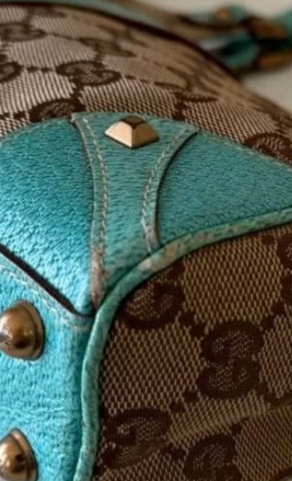Gucci Gucci Beige/Turquoise GG Canvas and Leather Jackie O Hobo Size ONE SIZE - 15 Thumbnail
