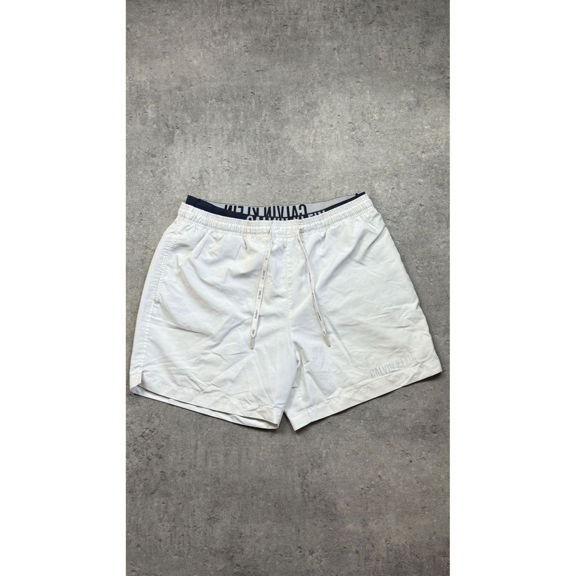 Calvin Klein CALVIN KLEIN Men's Double Waistband Swim Shorts – White – Si Size US 36 / EU 52 - 1 Thumbnail