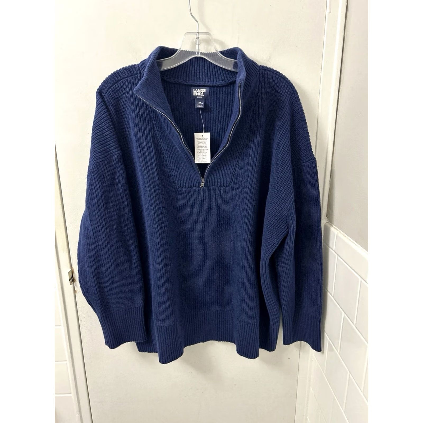 Lands' End VINTAGE Lands' End Drifter Sweater Womens 2X Navy Blue Cotton Ribbed 1/4 Zip Pullover NWT Size XXL / US 16-18 / IT 52-54 - 2 Thumbnail