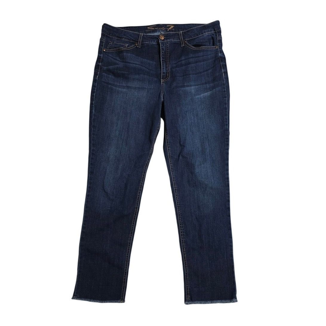 Other Seven High Rise Slim Straight Dark Wash Fray Hem Jeans-Sz 16 Size 38" / US 16 / IT 52 - 1 Thumbnail