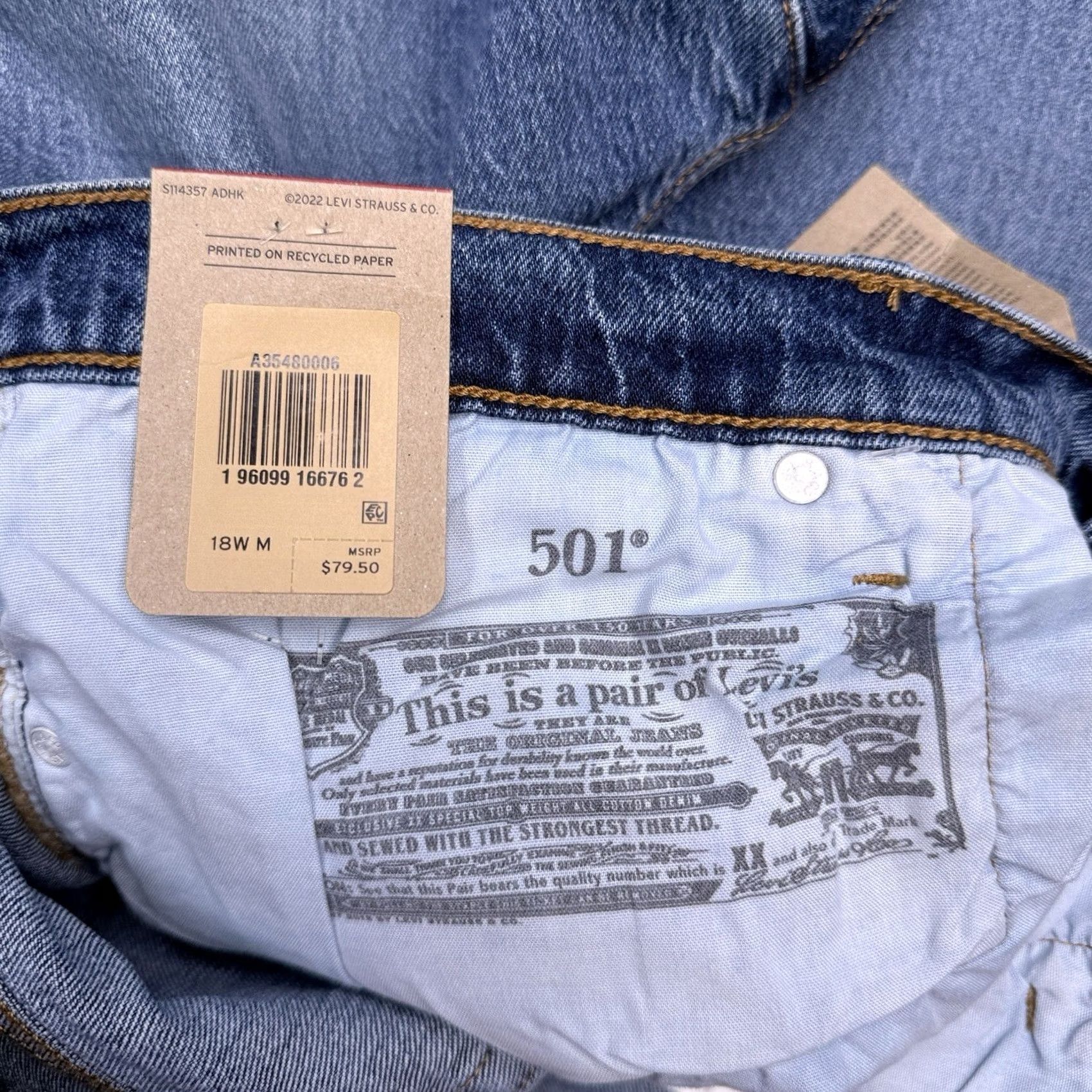 Levi's Levi's 501 Original Straight Jeans Womens 18W High Rise Stretch Denim 5-Pocket Blue NWT Size 40" / US 18 - 7 Thumbnail