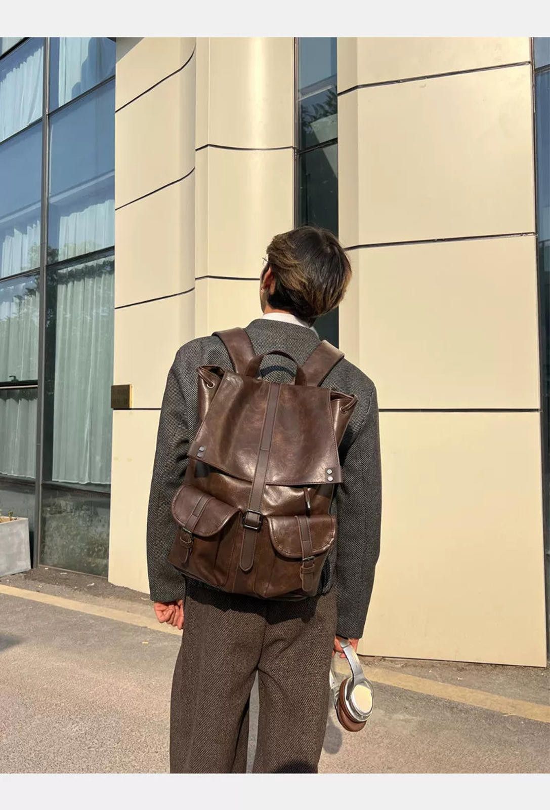 Leather Dark Brown Vintage Leather Backpack, Classic Rucksack Size ONE SIZE - 12 Thumbnail