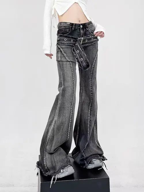 Jean Black Micro Drag Micro Flare Belt Design Jeans Size US 32 / EU 48 - 2 Thumbnail