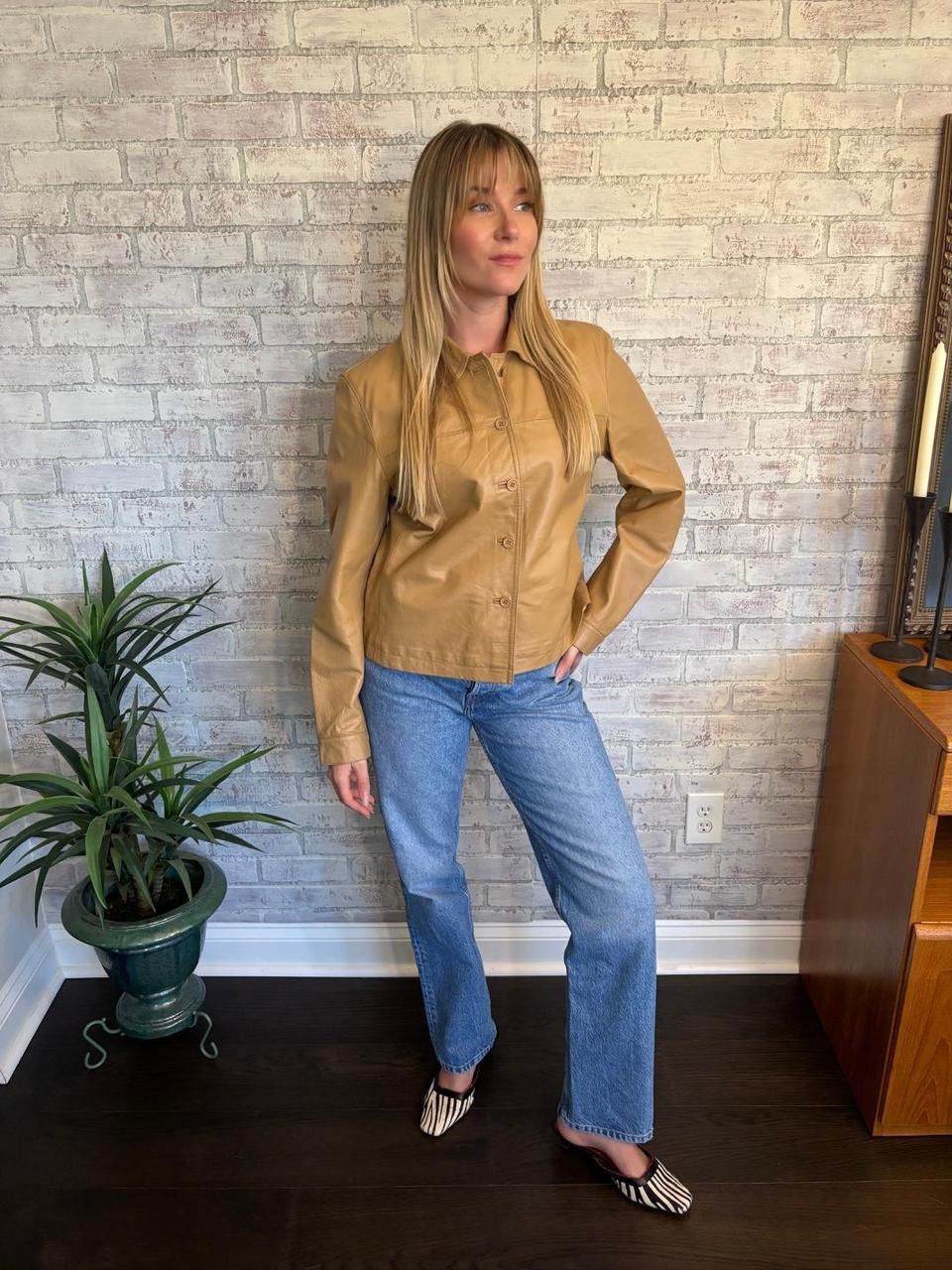Other Vintage Tan Leather Jacket Size L / US 10 / IT 46 - 3 Thumbnail
