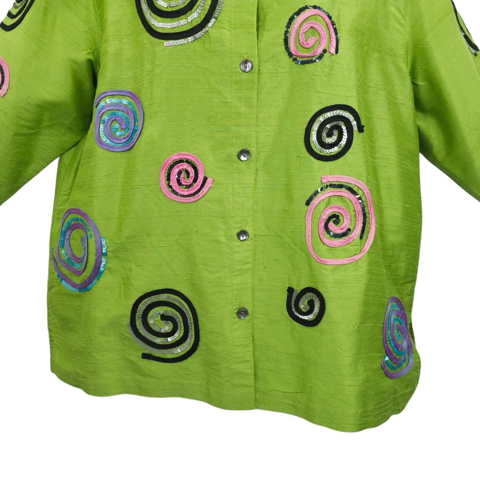 Other Bleu Bayou Jacket Tank 2pc Set L Lime Green Silk Sequin Size L / US 10 / IT 46 - 15 Thumbnail