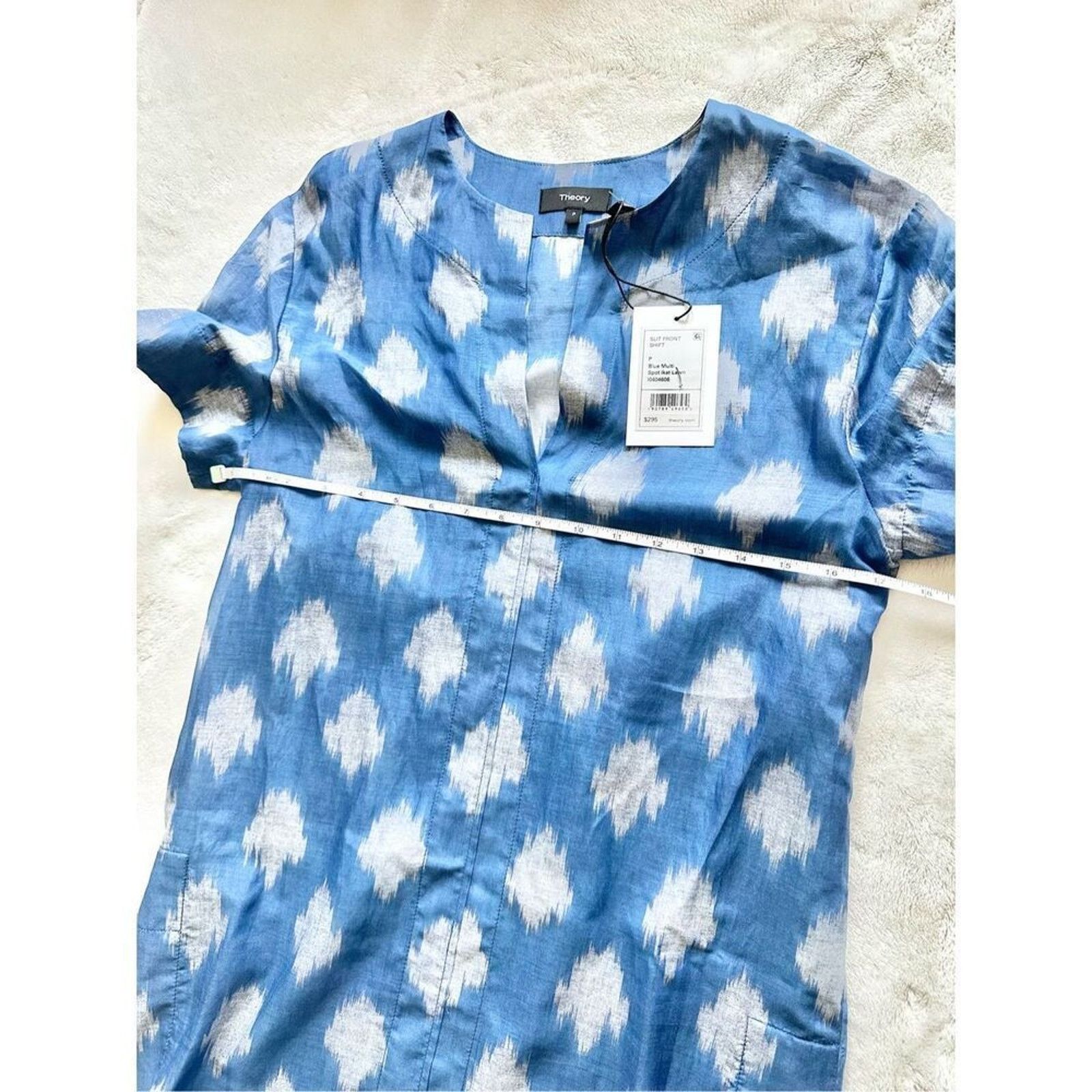 Theory Theory Slit Front Sheer Tunic Dress Blue Gray Ikat Pattern Size XS / US 0-2 / IT 36-38 - 8 Thumbnail