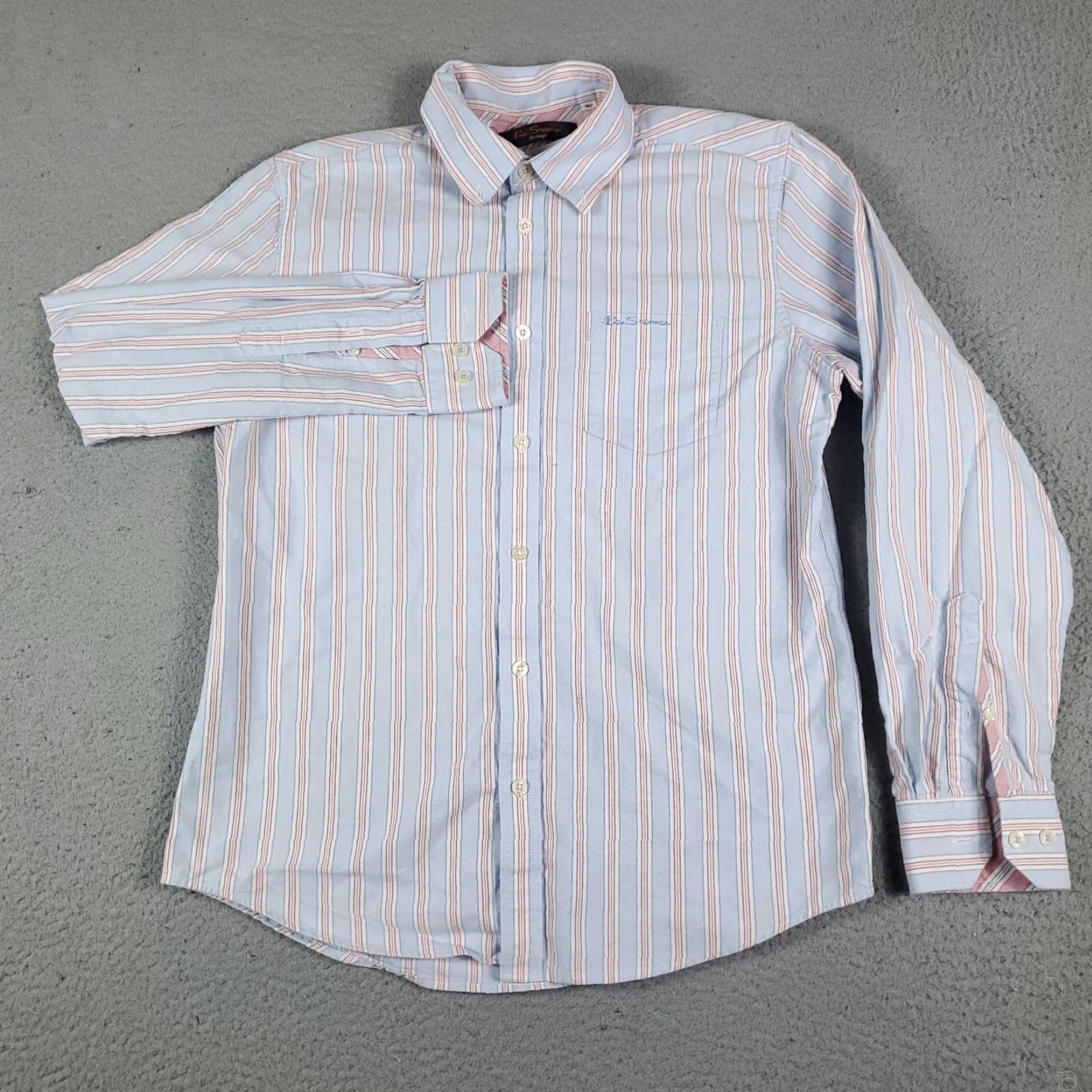 Ben Sherman Ben Sherman Blue Striped Button-Up Shirt Small Mens Long Sleeve Regular Fit Woven Cotton Size US S / EU 44-46 / 1 - 2 Thumbnail