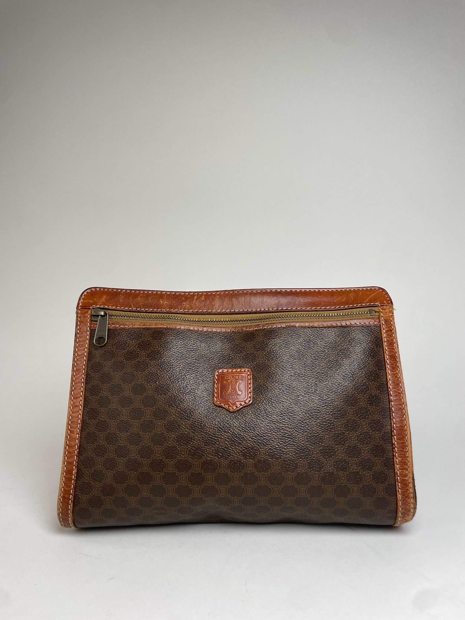Celine Vintage Paris Triomphe Monogram Leather Clutch Brown Size ONE SIZE - 1 Thumbnail