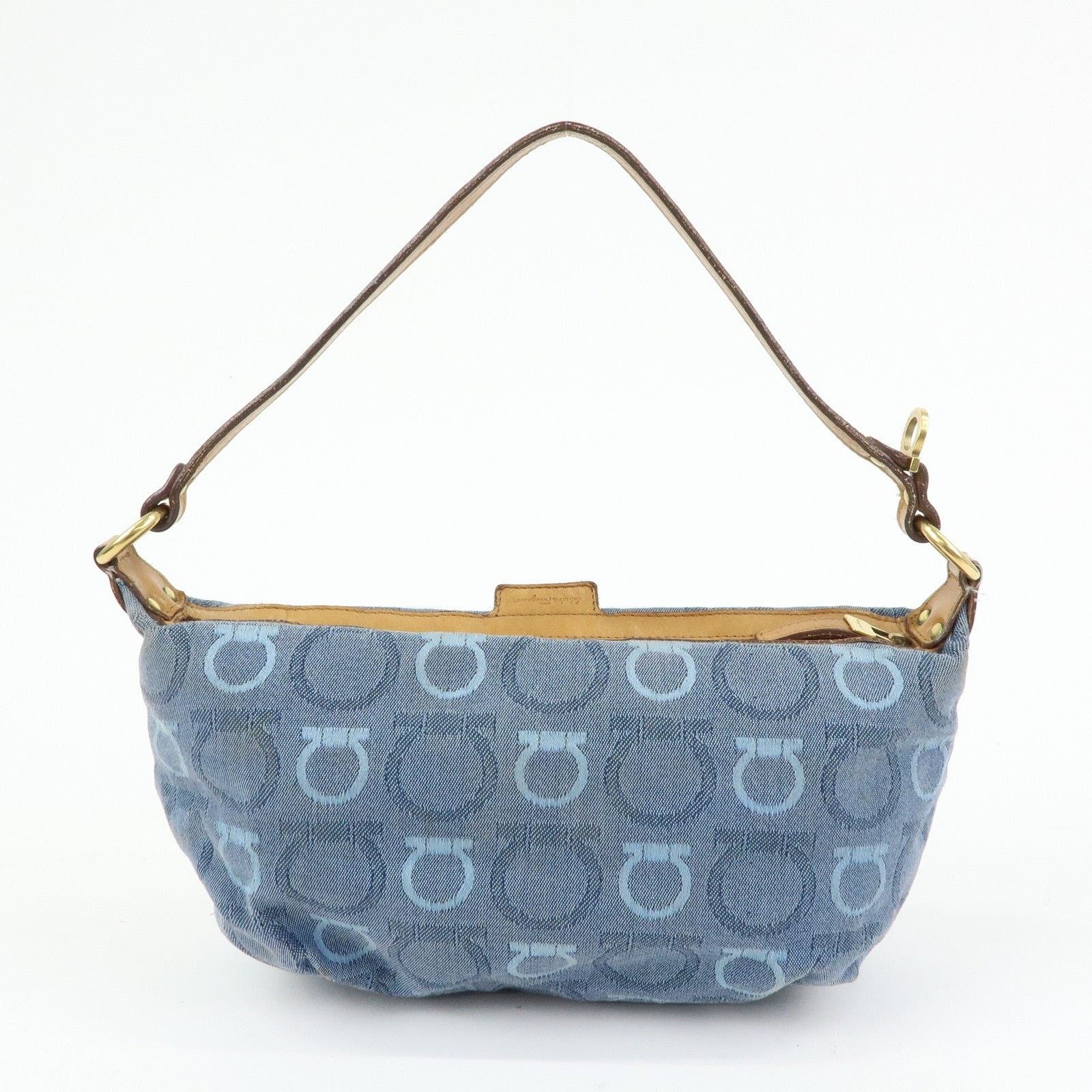 Salvatore Ferragamo Ferragamo Gancini Canvas & Leather Shoulder Bag Blue Size ONE SIZE - 2 Thumbnail