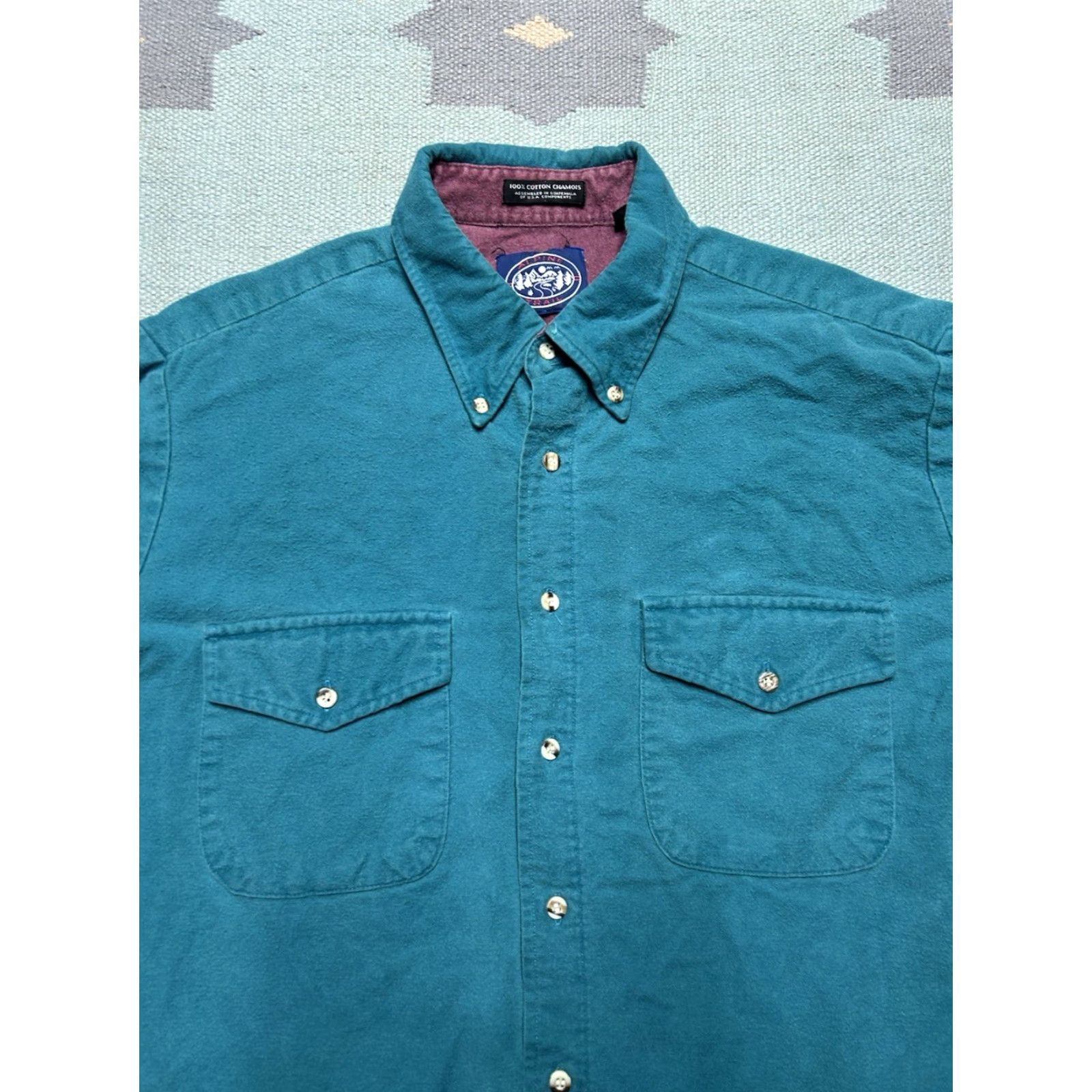 Vintage VINTAGE Alpine Trail Button-Up Shirt Chamois Cotton Soft Turquoise Blue XL Tall Men Long Sleeve Blue Shirt Big & Tall Mens Size US XL / EU 56 / 4 - 3 Thumbnail