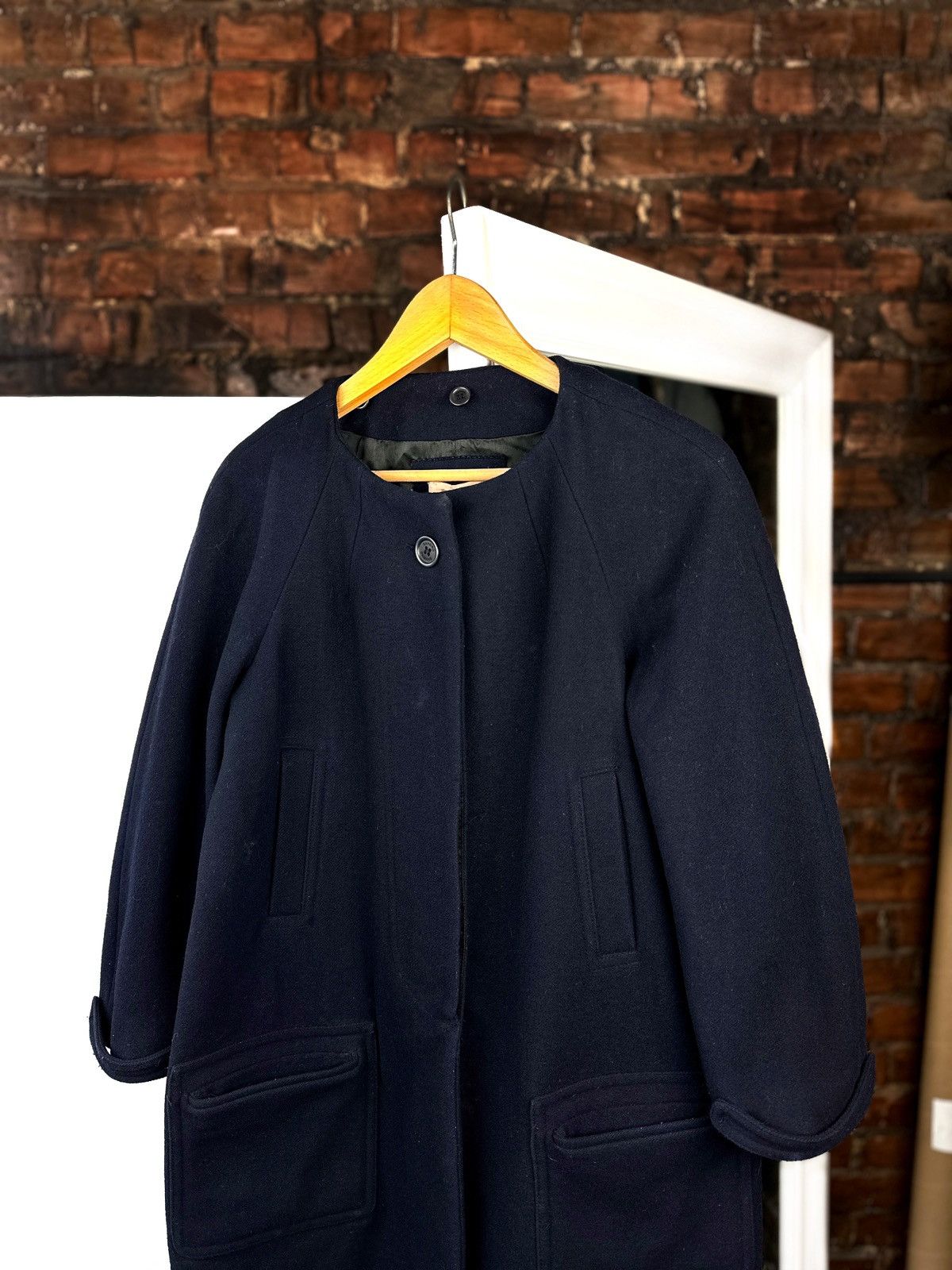 Sandro SANDRO Paris Navy Blue Wool Blend A-Line Collarless Coat Size M / US 6-8 / IT 42-44 - 2 Thumbnail