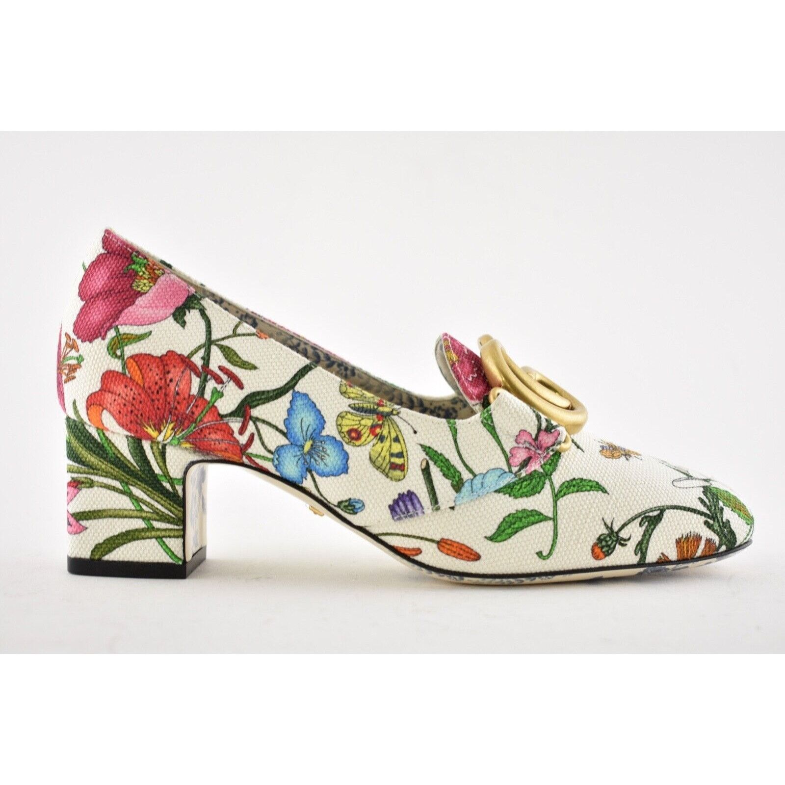 Gucci Victoire 55 Floral Logo Block Mid Heel Mule Loafer Pump 36.5 Size US 6.5 / IT 36.5 - 3 Thumbnail