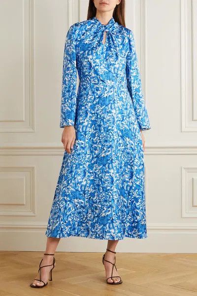 Valentino o1y0326 Midi Dress in Blue/White Size XS / US 0-2 / IT 36-38 - 2 Thumbnail