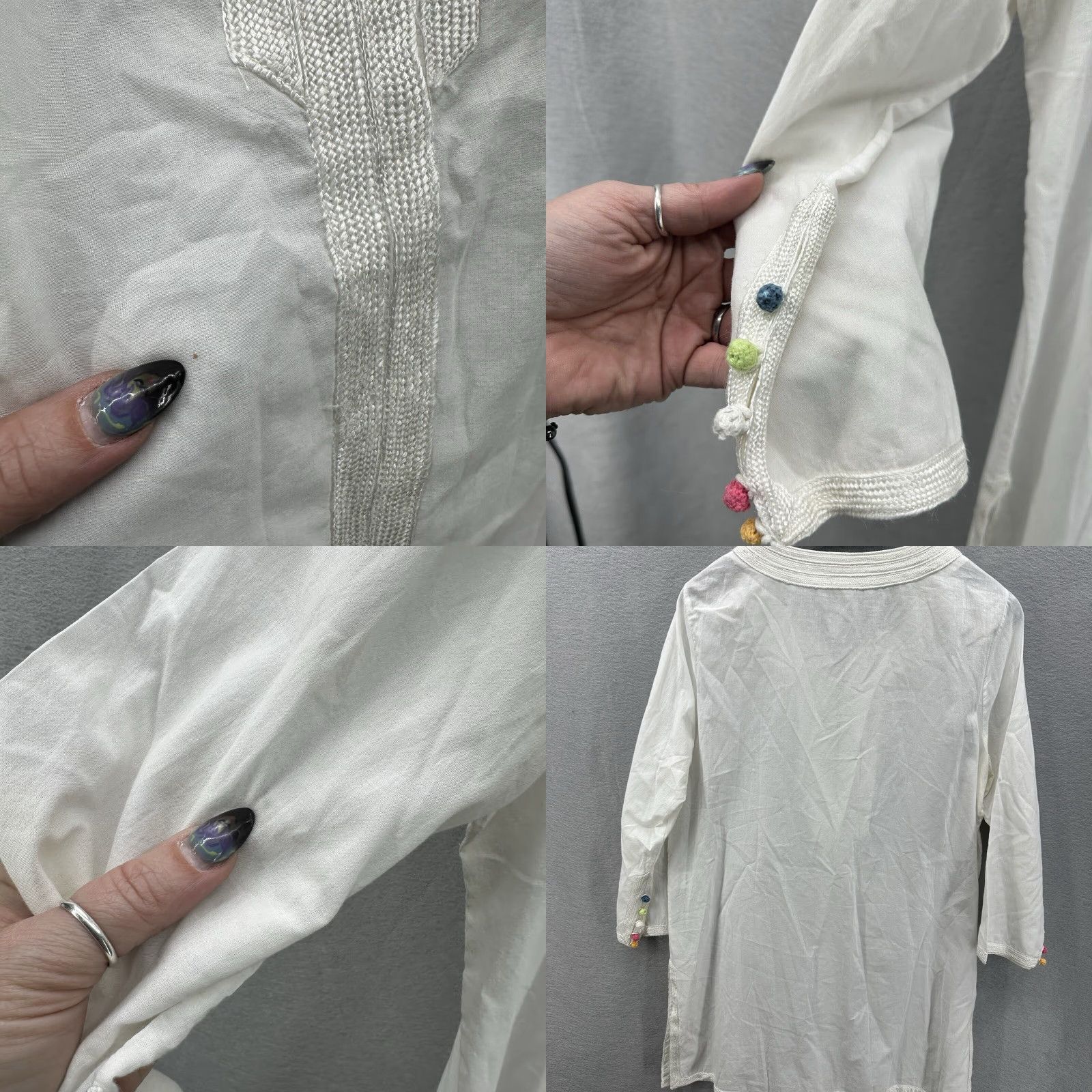 Vintage Roberta Roller Rabbit Shirt Dress Womens M Ivory Bohemian Casual Beach Festival 90s Style Size M / US 6-8 / IT 42-44 - 8 Thumbnail