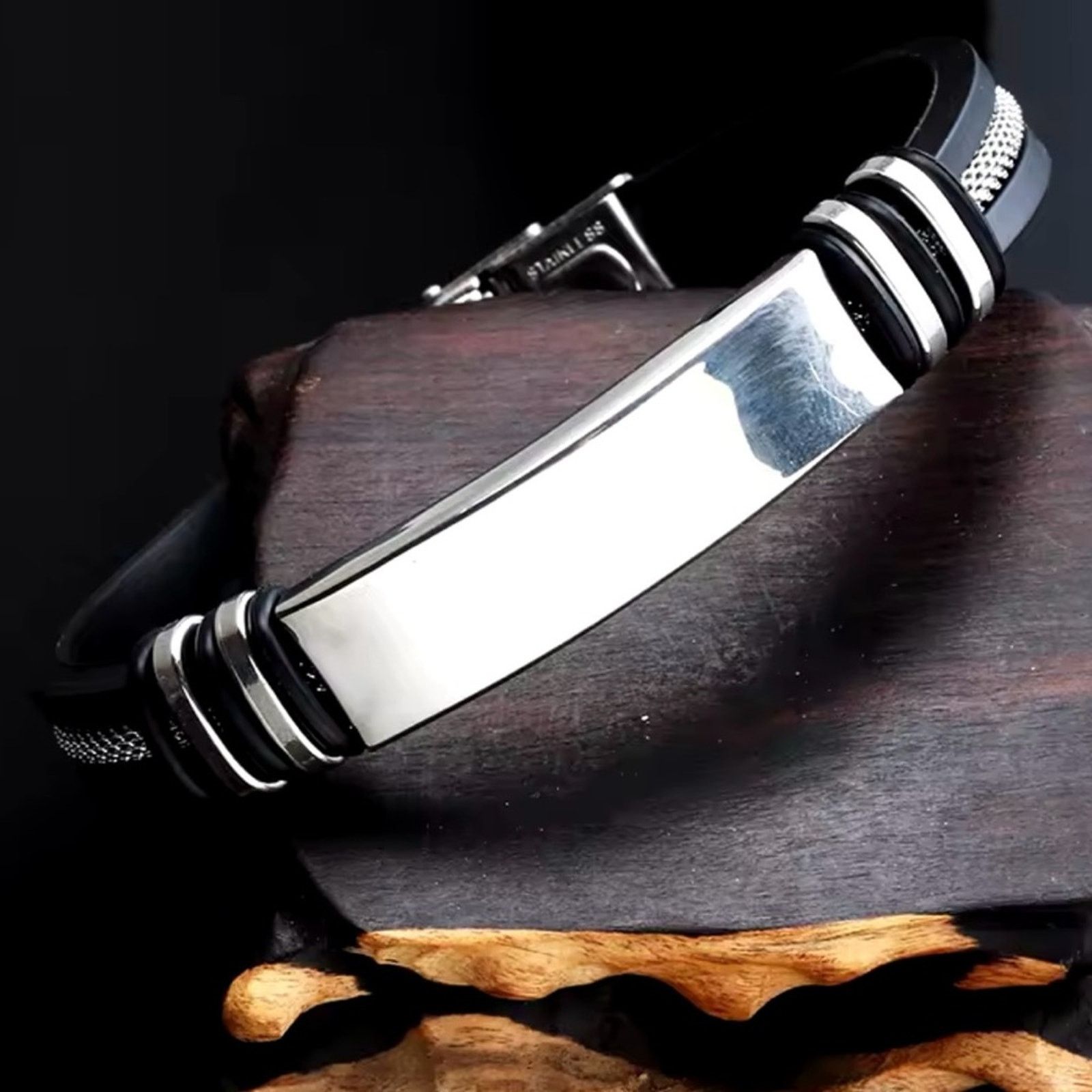 Other New Leather Stainless steal Men’s Bracelet 8.5” Size ONE SIZE - 4 Thumbnail