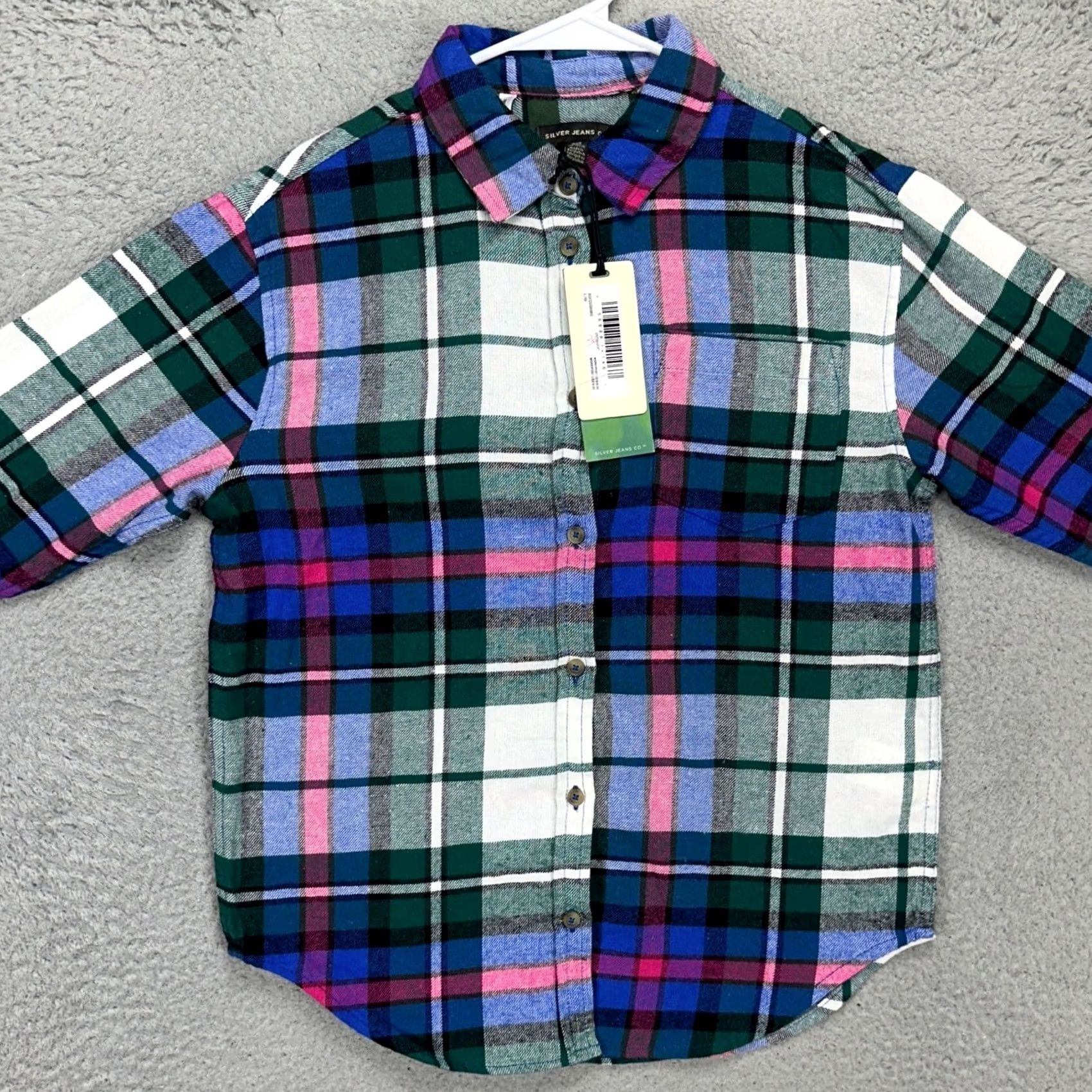 Silver Jeans Co. VINTAGE? No. Silver Jeans Womens Flannel Shirt L Green Blue Plaid Pocket NEW Shirt Womens L Green Plaid Pocket NEW Size L / US 10 / IT 46 - 2 Thumbnail