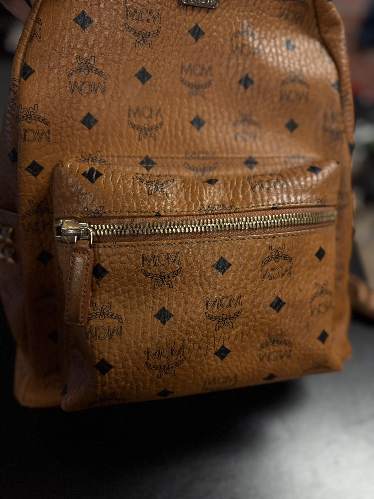 MCM MCM Classic Logo Brown Studs Medium Backpack 🧼 Size ONE SIZE - 15 Thumbnail