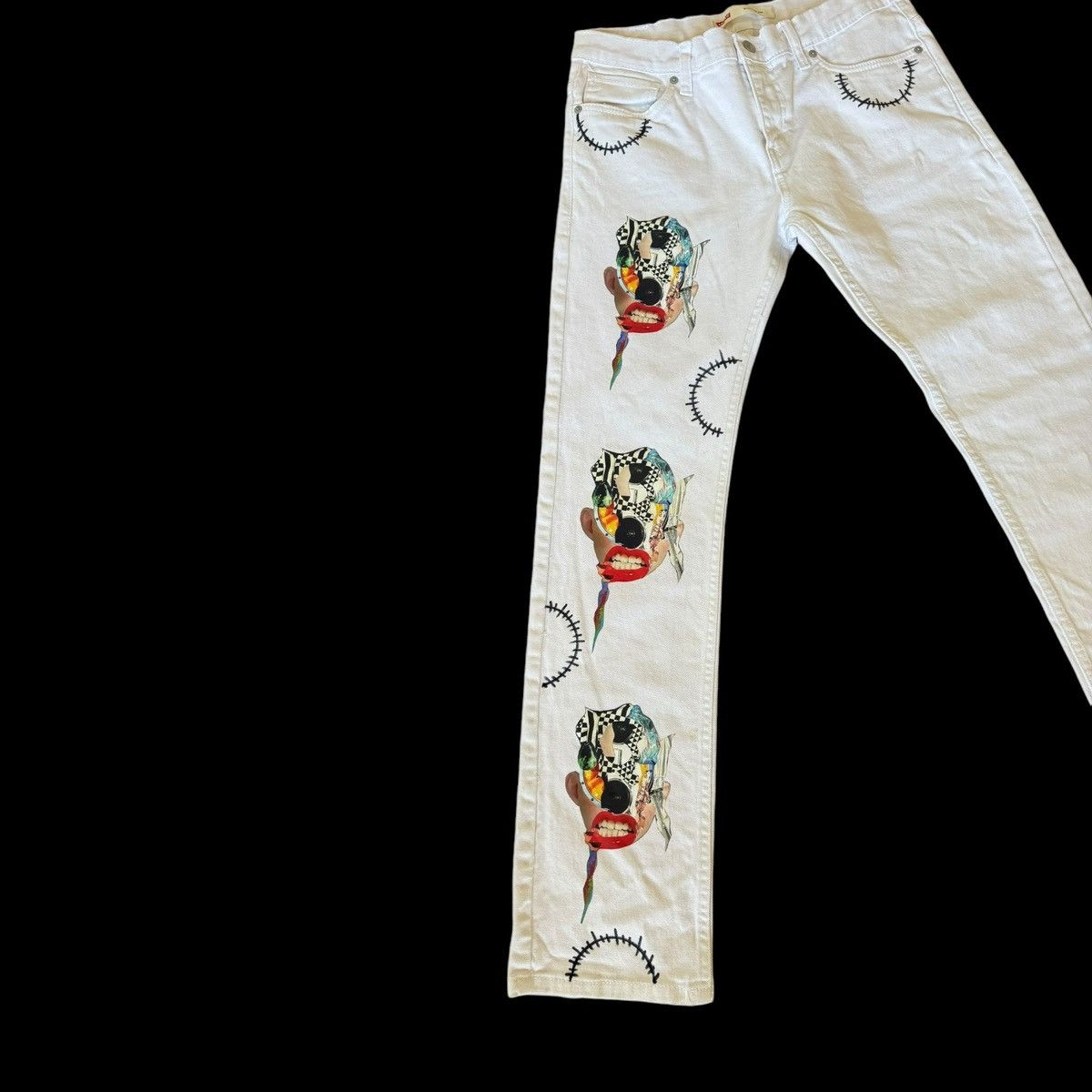 Levi's Unisex Up-cycled reworked one of a kind Levi’s white jeans. Size US 30 / EU 46 - 10 Thumbnail