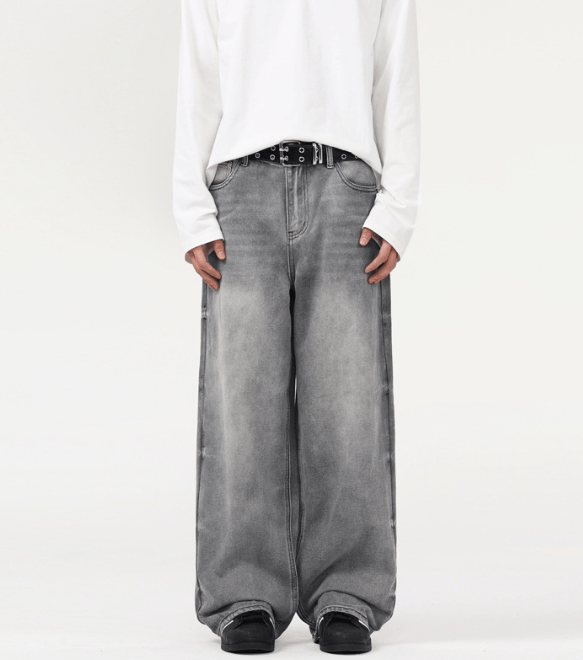 Japanese Brand × Jean Grey washed distressed loose straight baggy jeans Size US 32 / EU 48 - 1 Thumbnail