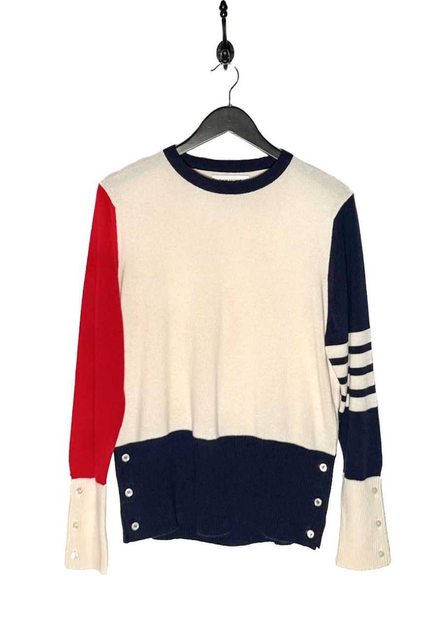 Thom Browne Thom Browne Ivory Colourblock Red Navy Cashmere Sweater Size US XL / EU 56 / 4 - 1 Thumbnail