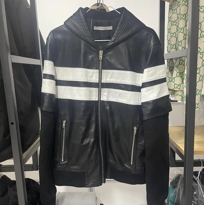 Givenchy Givenchy Black Leather Men's Jacket with Hoodie 0089 Size US M / EU 48-50 / 2 - 1 Thumbnail