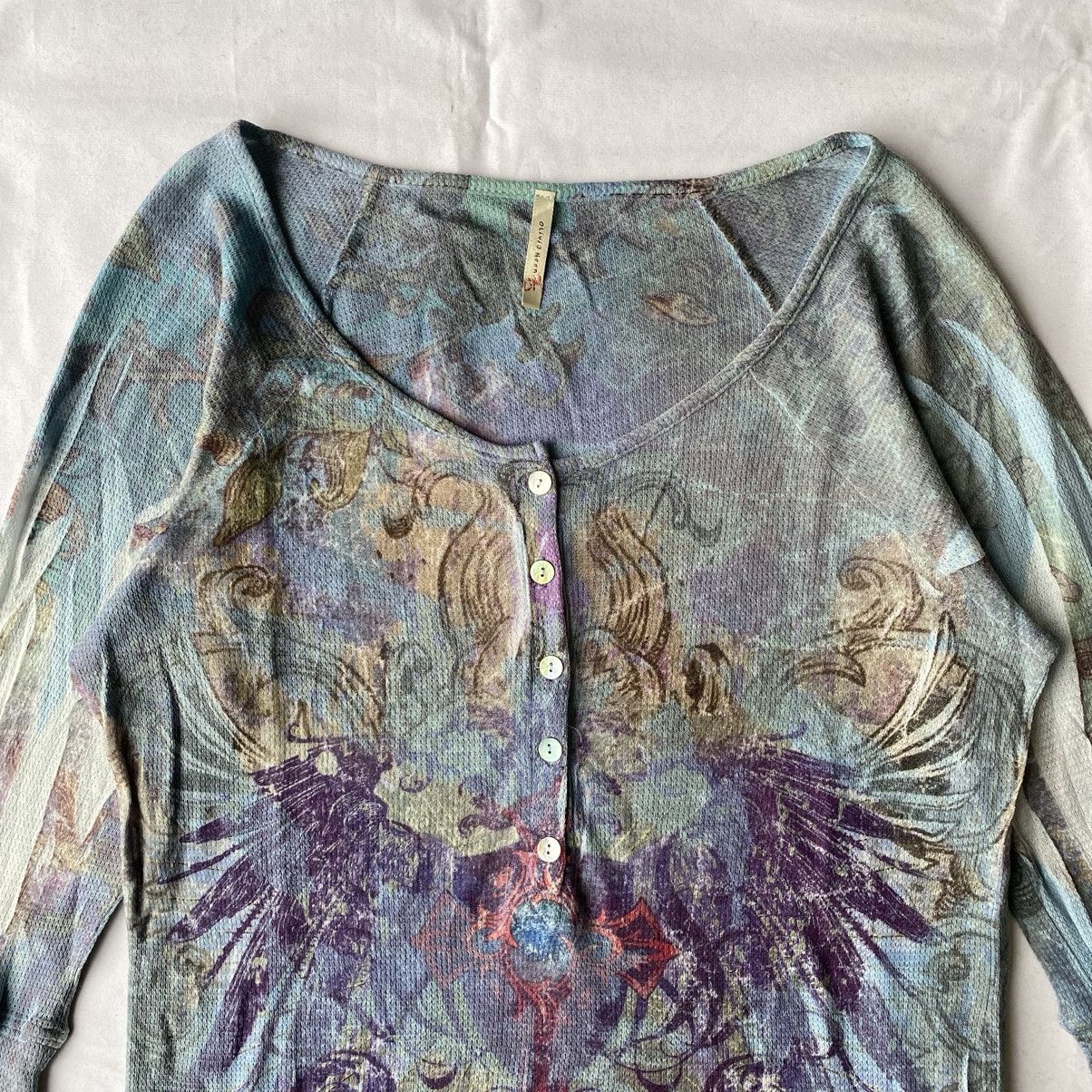 If Six Was Nine × Issey Miyake × Japanese Brand Japan Style Celestial Cross Henley Bohemian Chic Long Sleeve Size L / US 10 / IT 46 - 3 Thumbnail