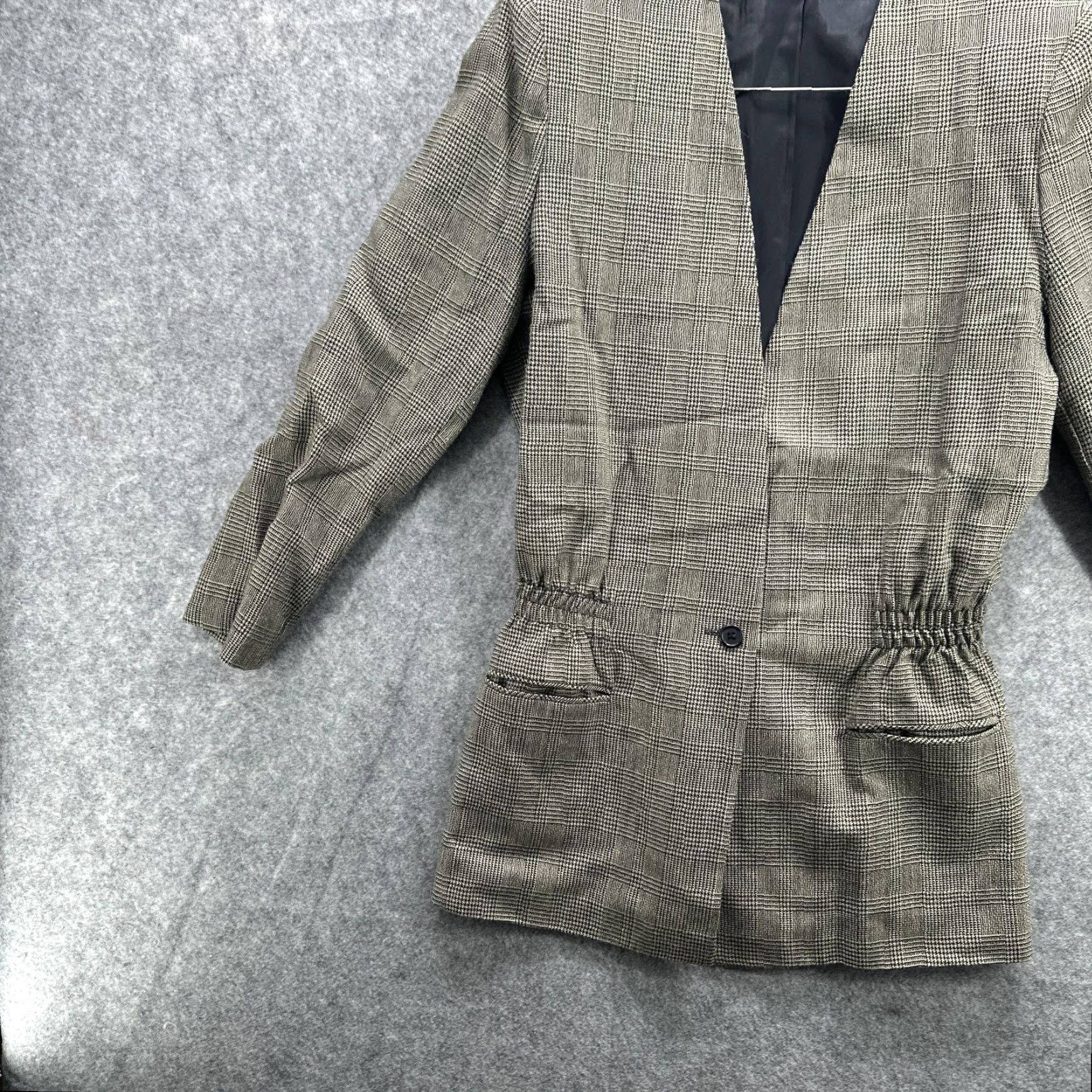 Vintage Woodward Blazer Womens 6 Gray Glen Plaid Single Button Elastic Waist Mid-Length Jacket Coats Business Workwear Size M / US 6-8 / IT 42-44 - 4 Thumbnail