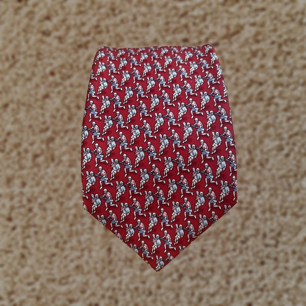 Vineyard Vines Vineyard Vines Preppy Lacrosse Lax Players Silk Neck Tie Red Made in USA Men's Size ONE SIZE - 1 Thumbnail