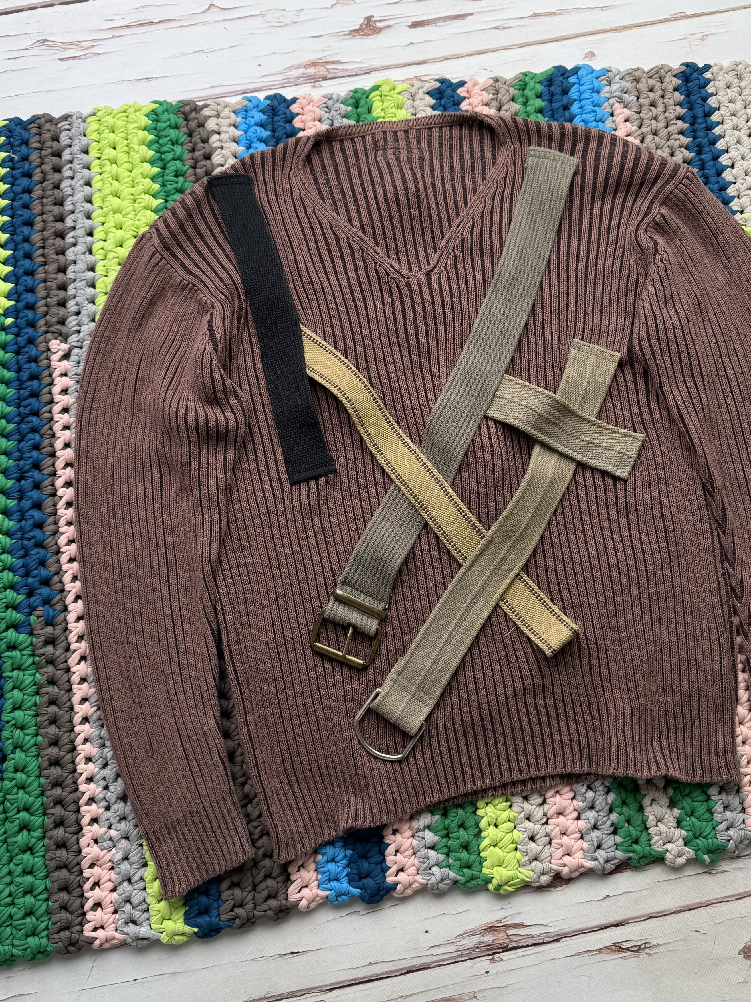 Vintage Vintage Ribbed Sweater With Belted (ET1)(D15) Size US S / EU 44-46 / 1 - 2 Thumbnail