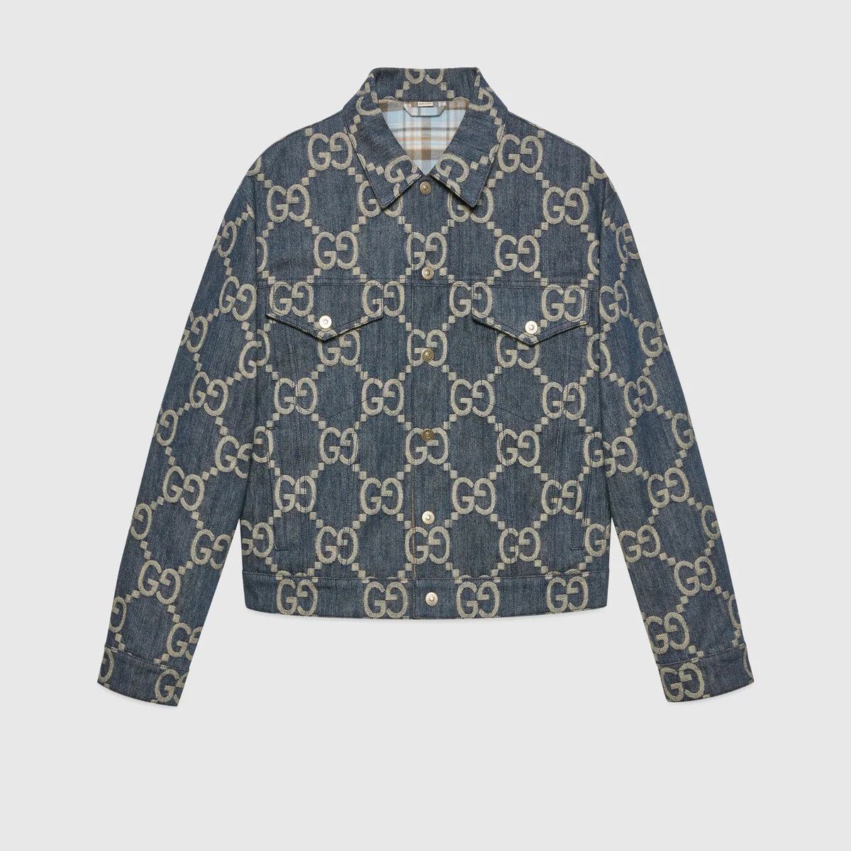 Gucci o1mt1gz0725 Jumbo GG Denim Jacket in Blue/Ivory Size US M / EU 48-50 / 2 - 1 Thumbnail