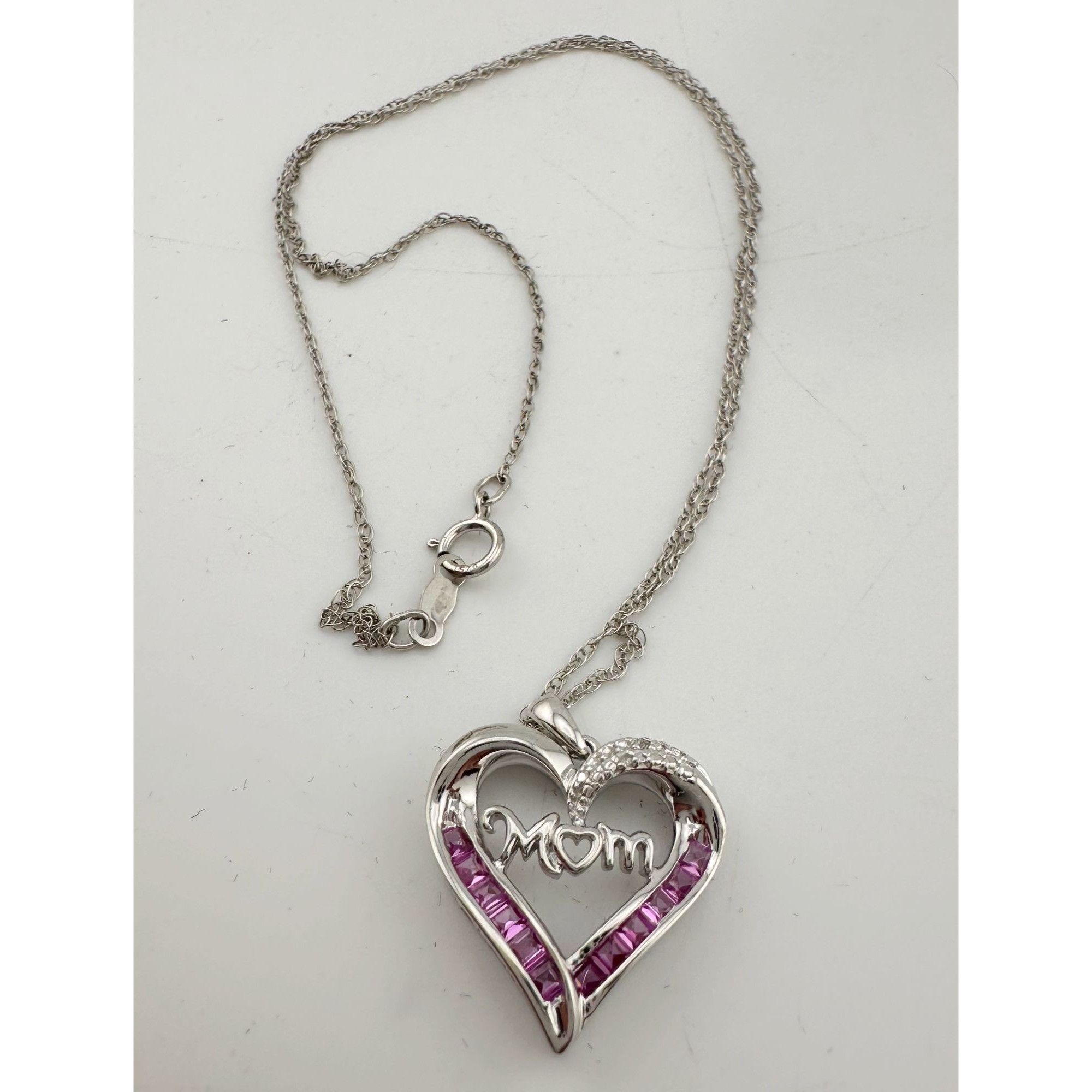 Other Pink Sapphire 'MOM' Heart Necklace with Diamond Accent Size ONE SIZE - 9 Thumbnail