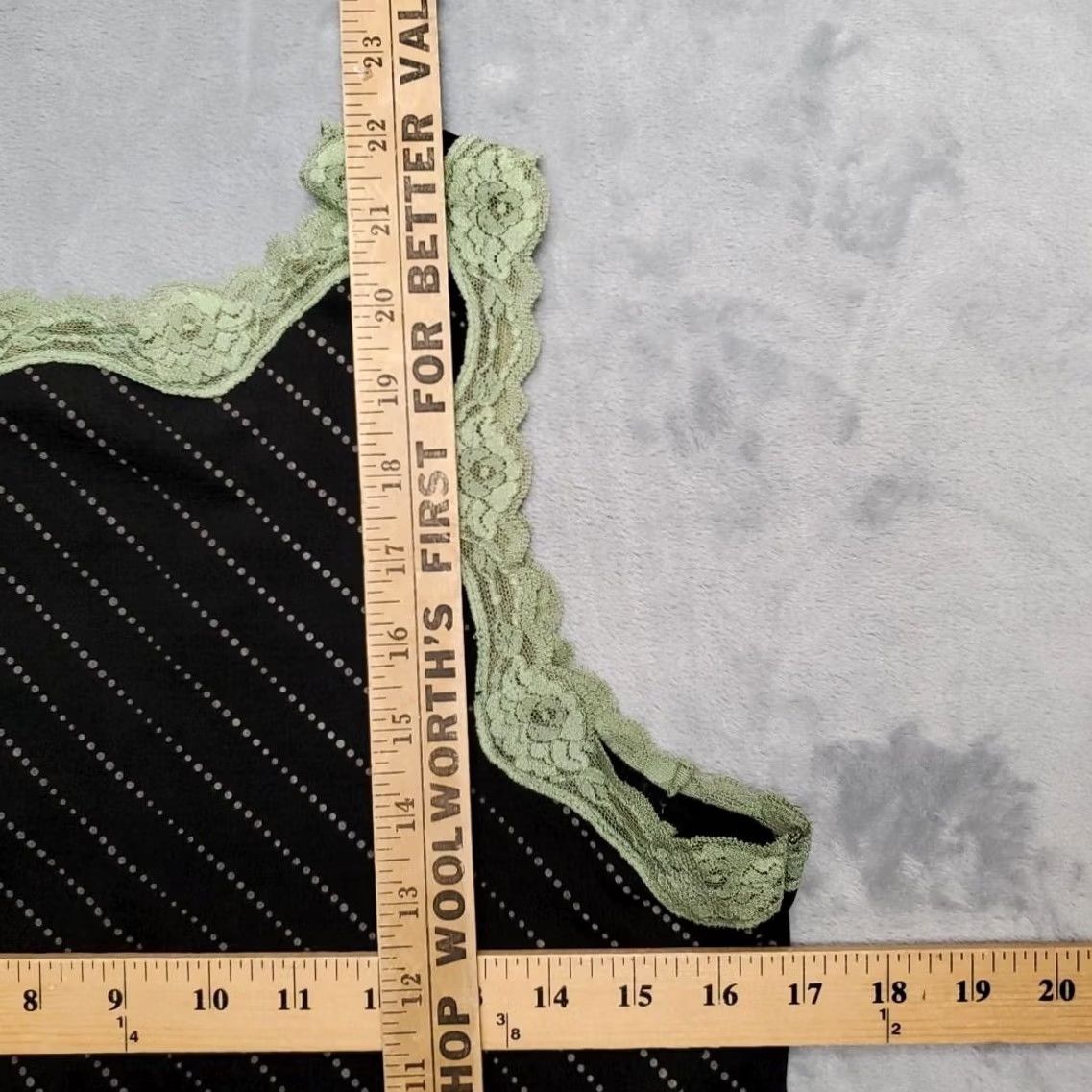 Vintage Notations VTG Tank Top Womens Medium Black Green Lace Trim Sleeveless Stripe USA Size M / US 6-8 / IT 42-44 - 6 Thumbnail