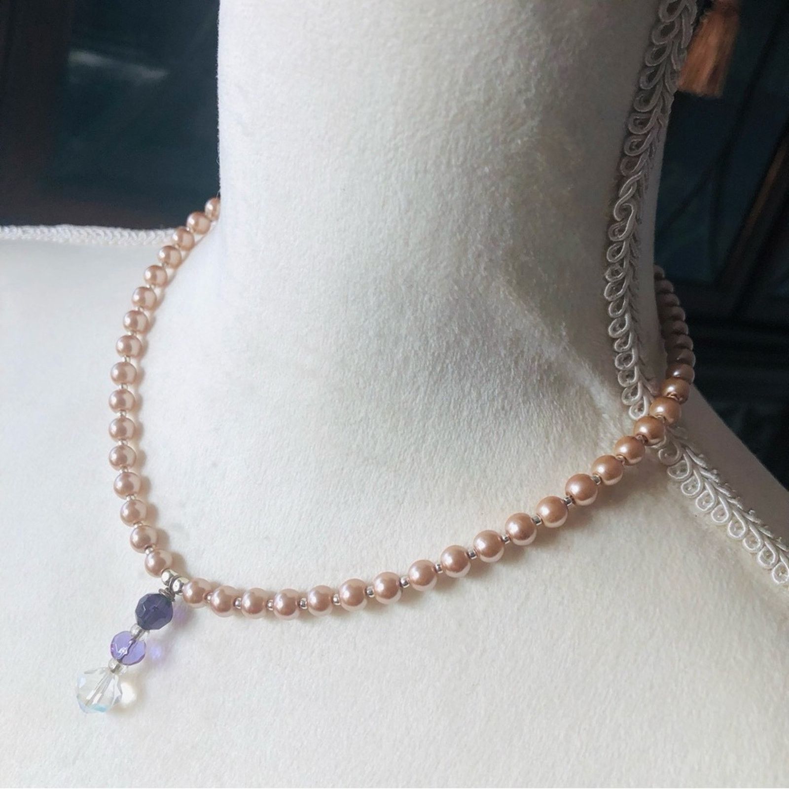 Handmade Handcrafted repurpose Crystal drop pendant Pearl necklace Size ONE SIZE - 4 Thumbnail