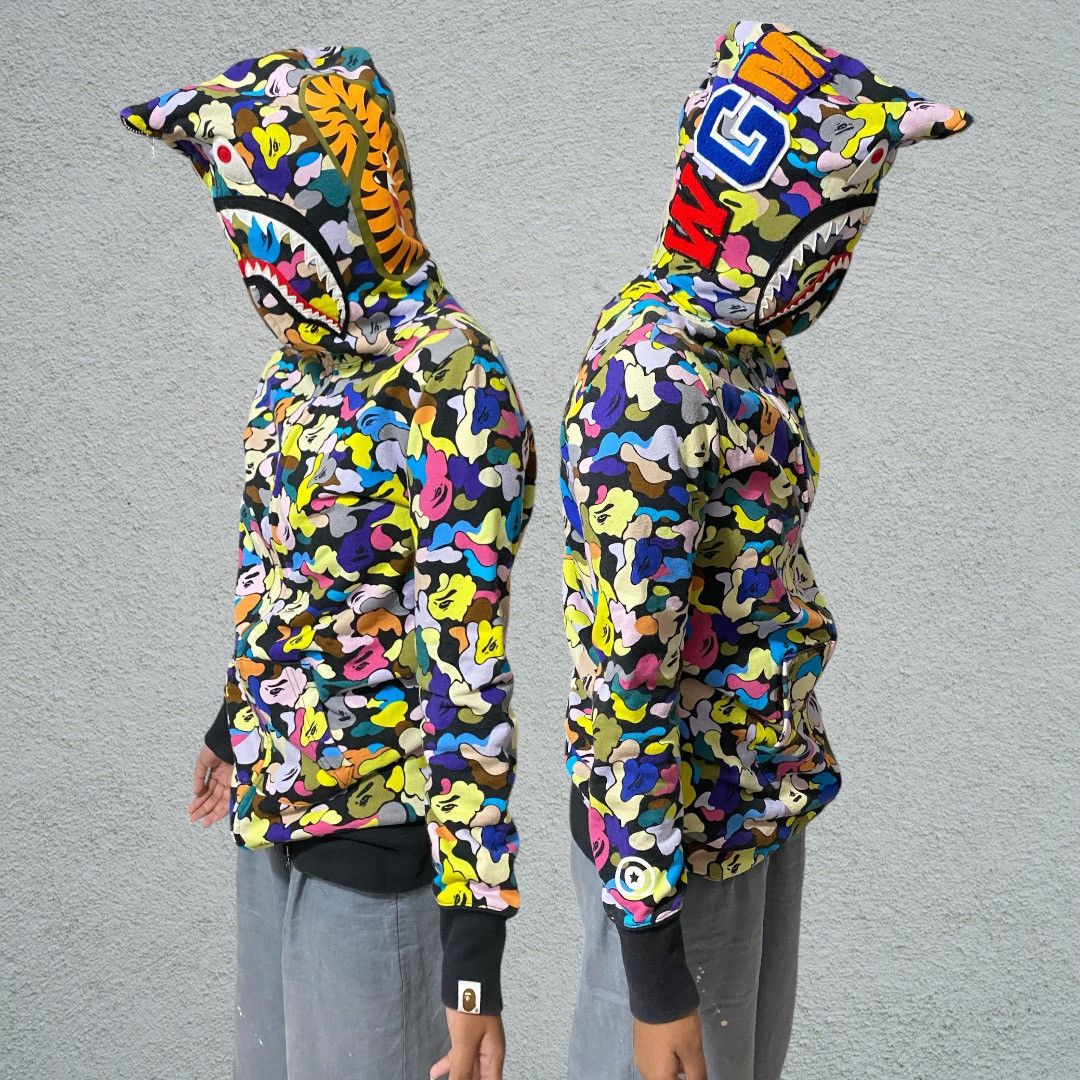 Bape Woodland Camo Shark Full Zip Hoodie | Grailed