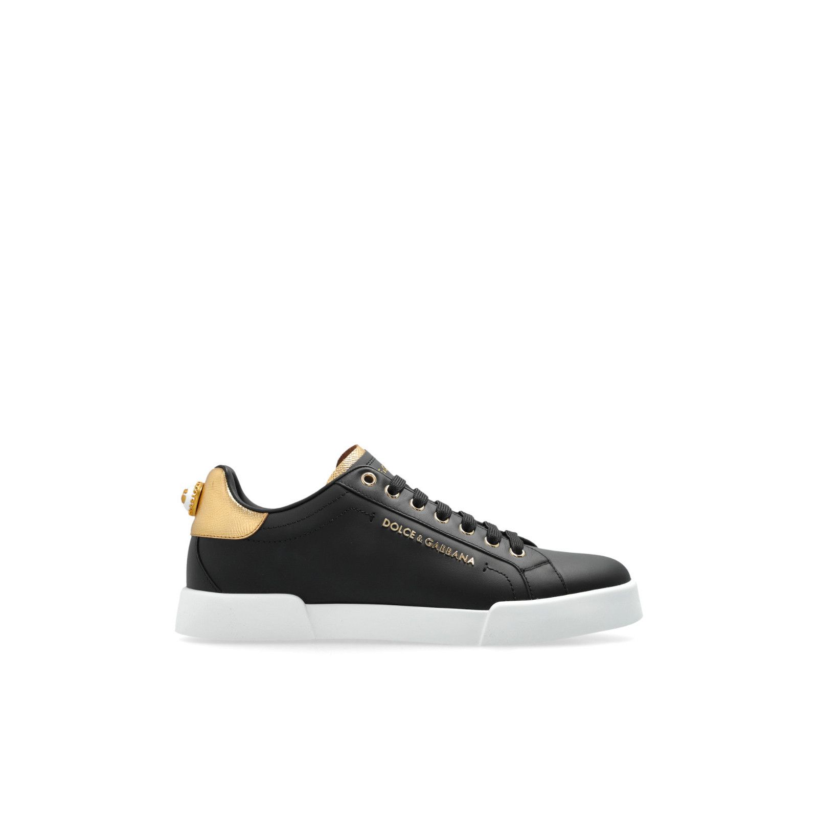 DOLCE&GABBANAPortofino Black Leather Sneakers New & Authenti
