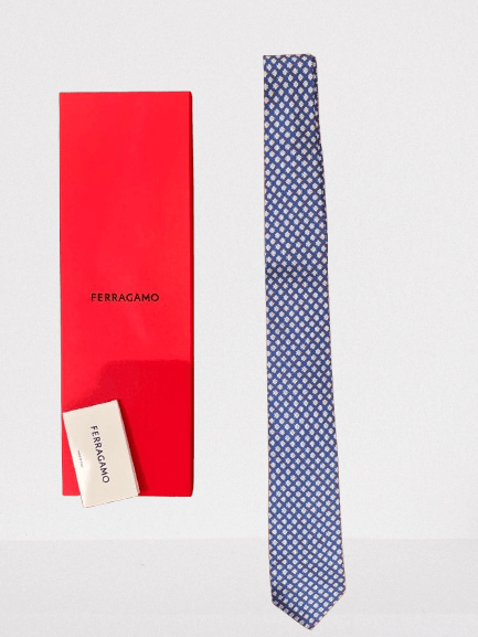 Salvatore Ferragamo o1s1rm1024 Size: OS / Silk Tie in Blue/White Size ONE SIZE - 1 Preview