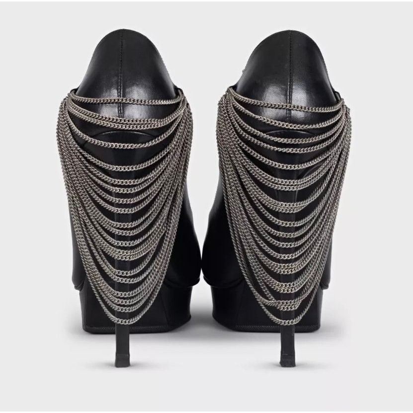 Saint Laurent Paris Saint Laurent Chain-Detail Black Leather Heels Sz.37 Size US 6 / IT 36 - 4 Thumbnail