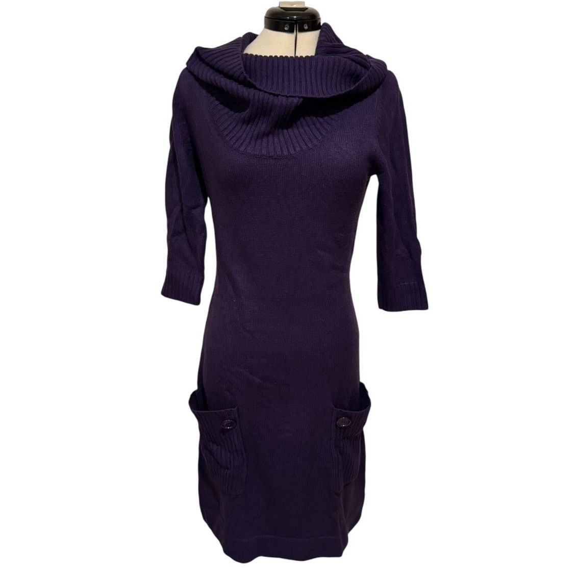 Other London Times Purple Cowl Neck Sweater Dress SM Knee Length Size S / US 4 / IT 40 - 1 Thumbnail