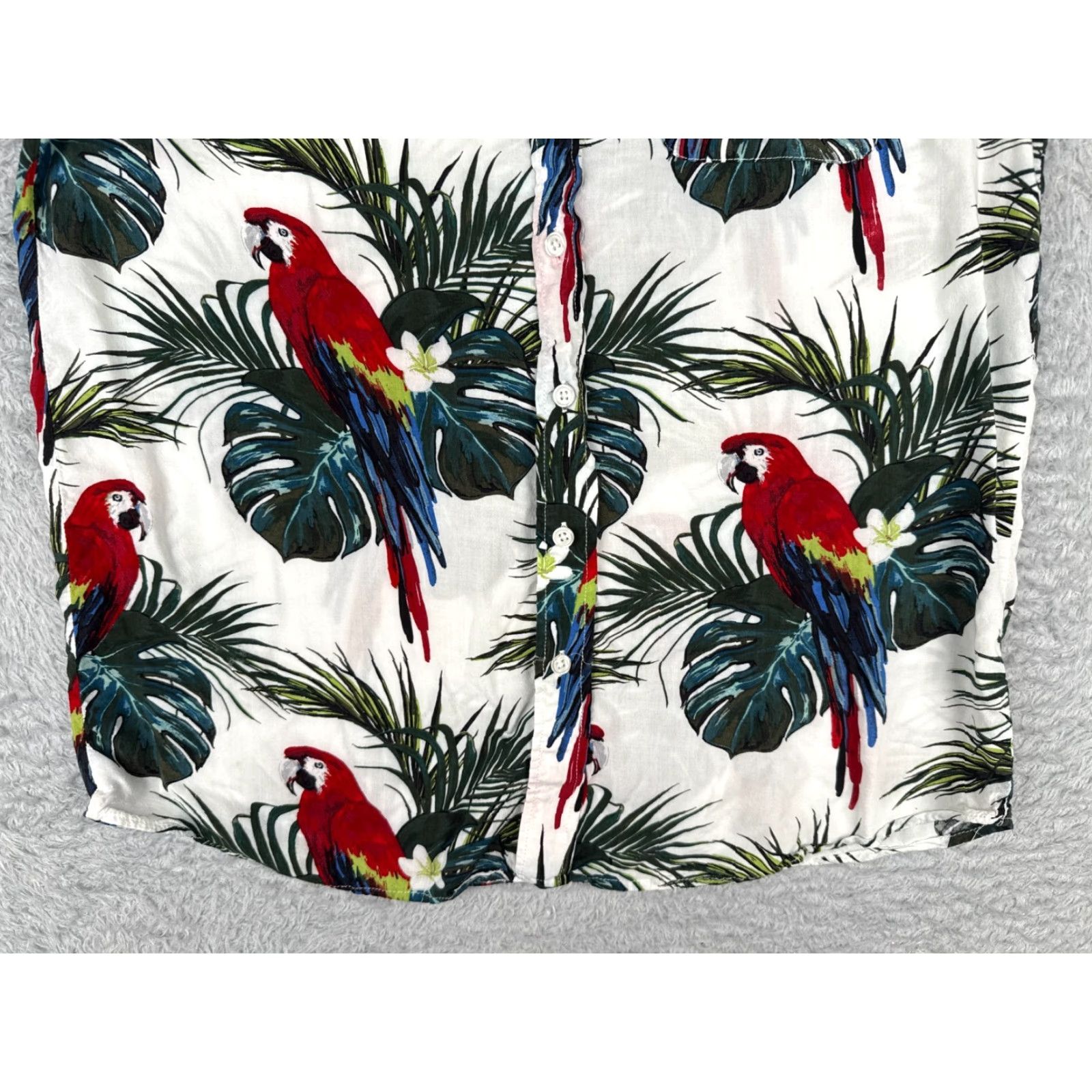 Vintage Seven Tides Shirt Men XL White Macaw Floral 100% Rayon Hawaiian Pocket Size US XL / EU 56 / 4 - 5 Thumbnail