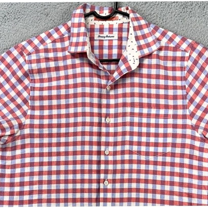 Tommy Bahama VINTAGE Tommy Bahama Shirt Mens Large Red Blue Plaid Linen Blend Button Up Pocket Shirt Size US L / EU 52-54 / 3 - 3 Thumbnail