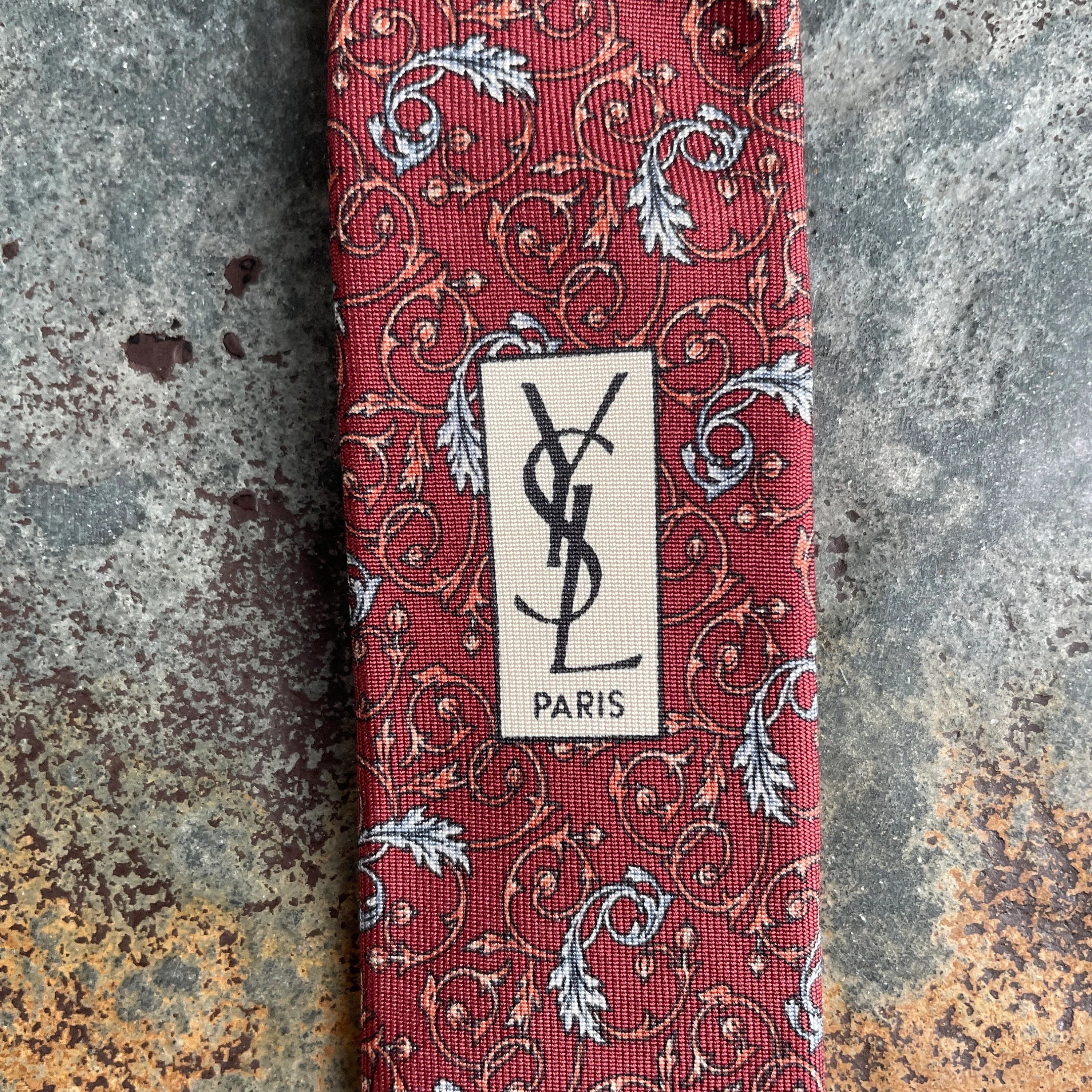 Yves Saint Laurent Vintage YSL Brown Silk Tie Floral Motif | Saint Laurent Size ONE SIZE - 8 Thumbnail